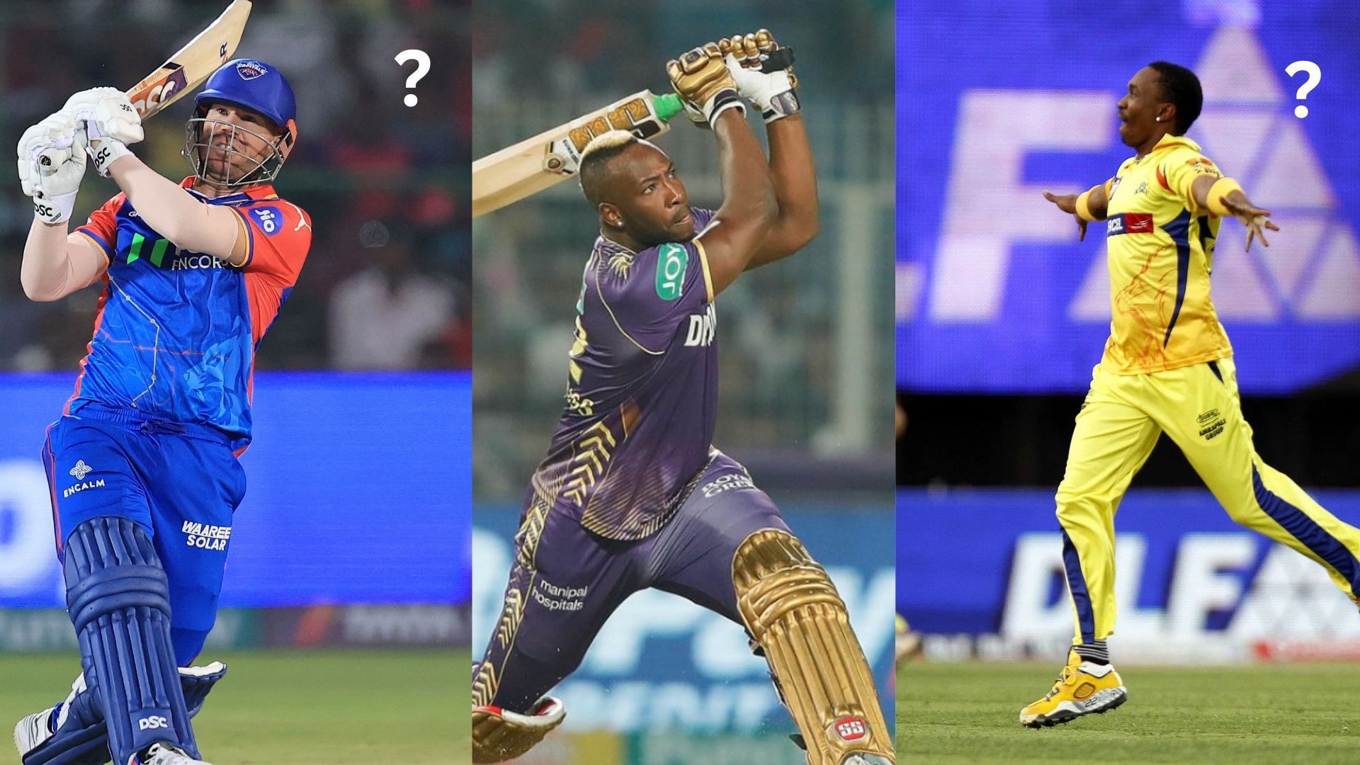 David Warner, Andre Russell, and Dwayne Bravo are among the top overseas IPL players (Image Credits: Getty and KKR/IG)