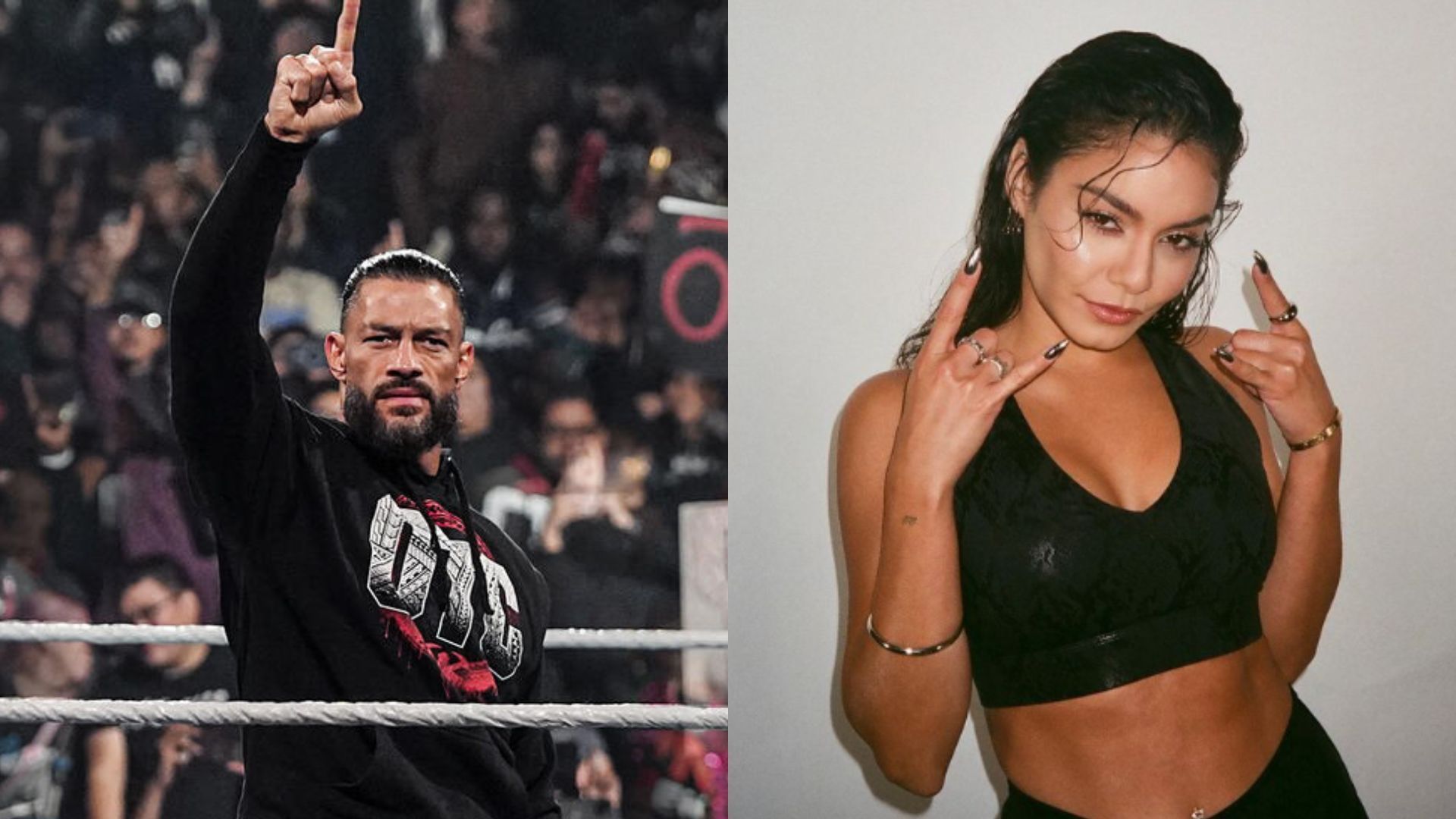 Roman Reigns (left), Vanessa Hudgens (right) (Image Credits: WWE.com and Vanessa Hudgens Instagram)