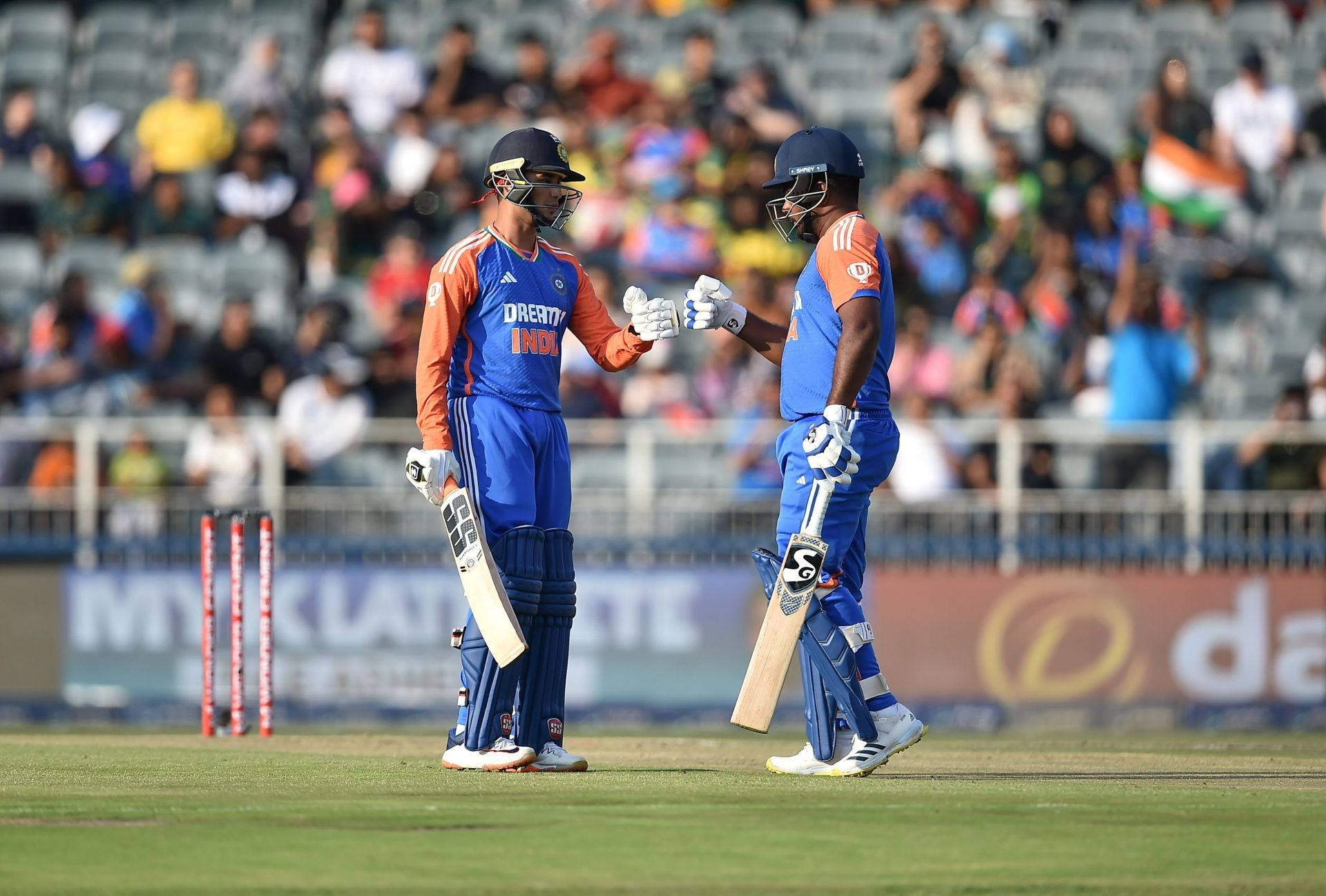 Sanju Samson (right) and Abhishek Sharma added 73 runs for the opening wicket in just 5.5 overs. [P/C: BCCI/X]