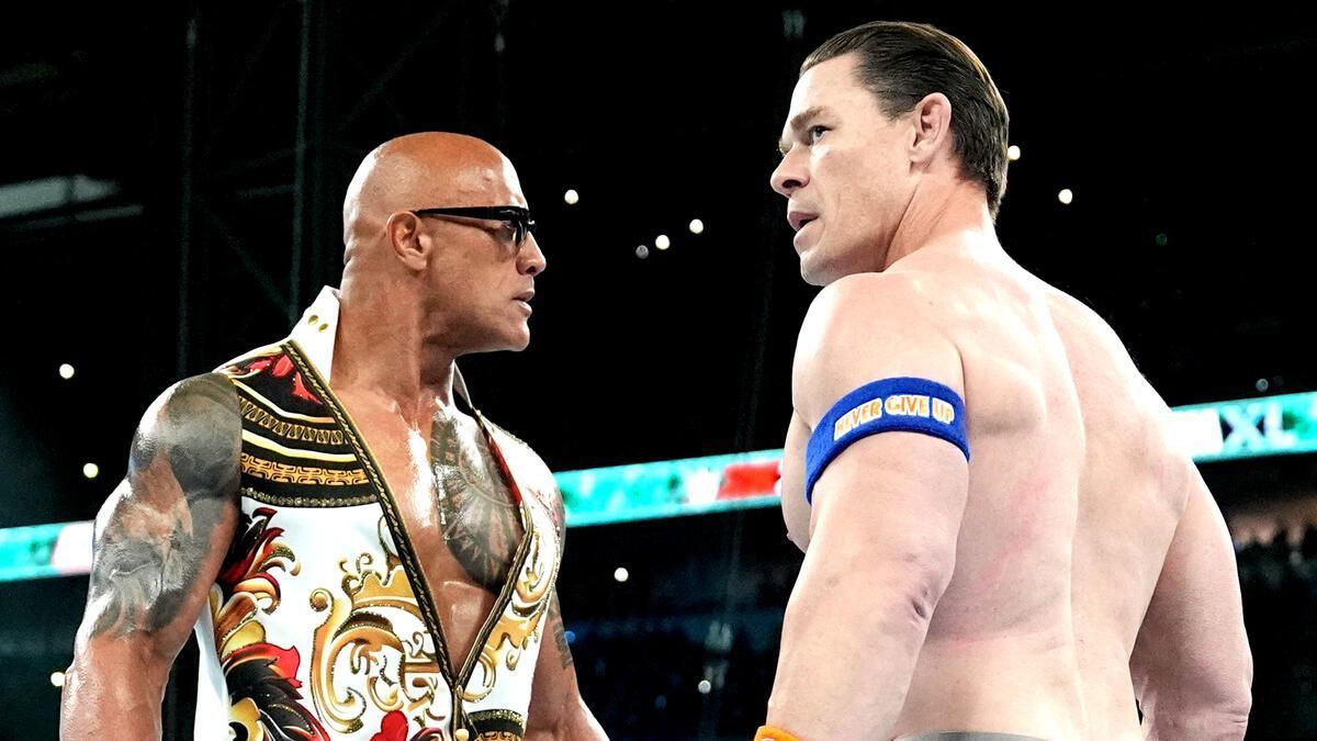 The Rock and John Cena at WrestleMania XL. (Image via WWE.com)