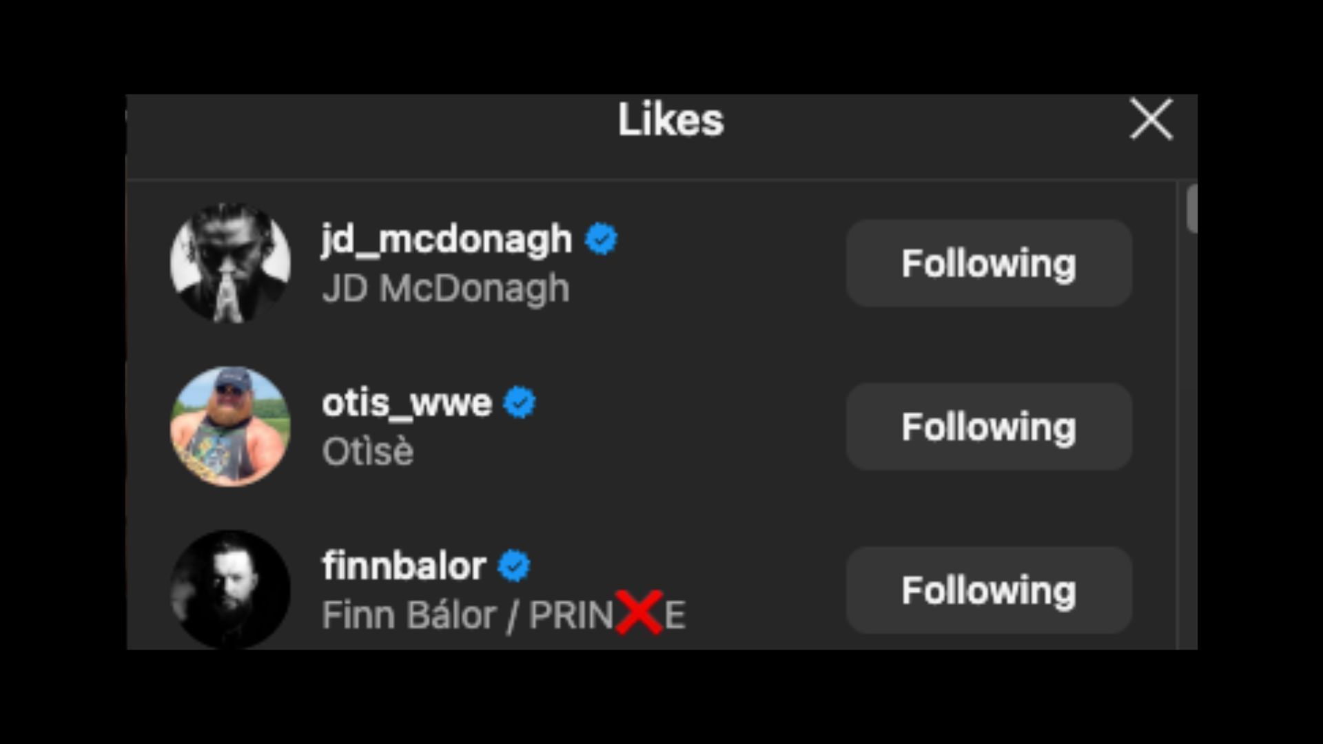 Finn Balor, JD McDonagh, and Otis react to Mysterio&#039;s post on Instagram.