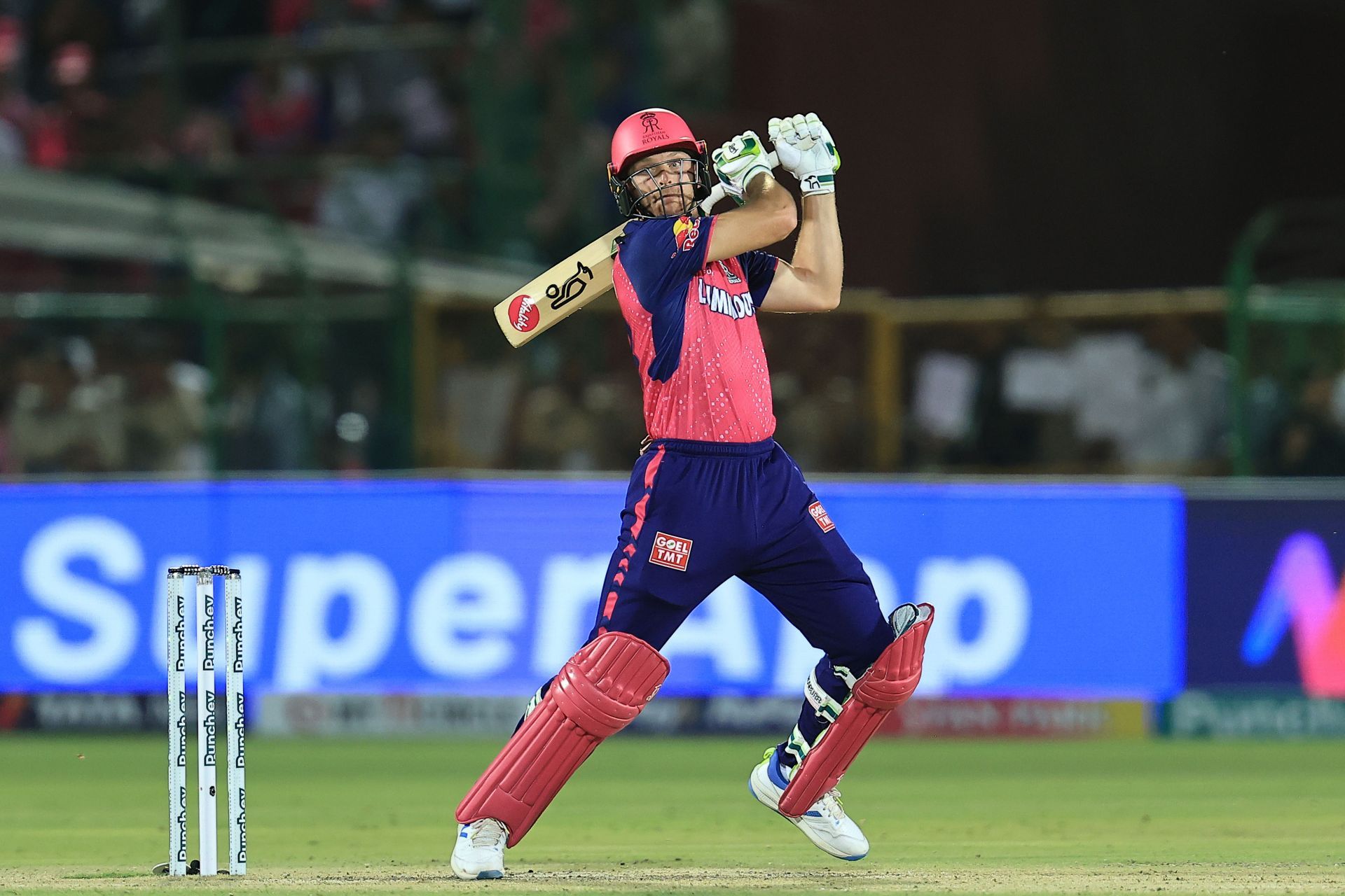 Jos Buttler plays a shot during the 2023 IPL against MI. - Source: Getty