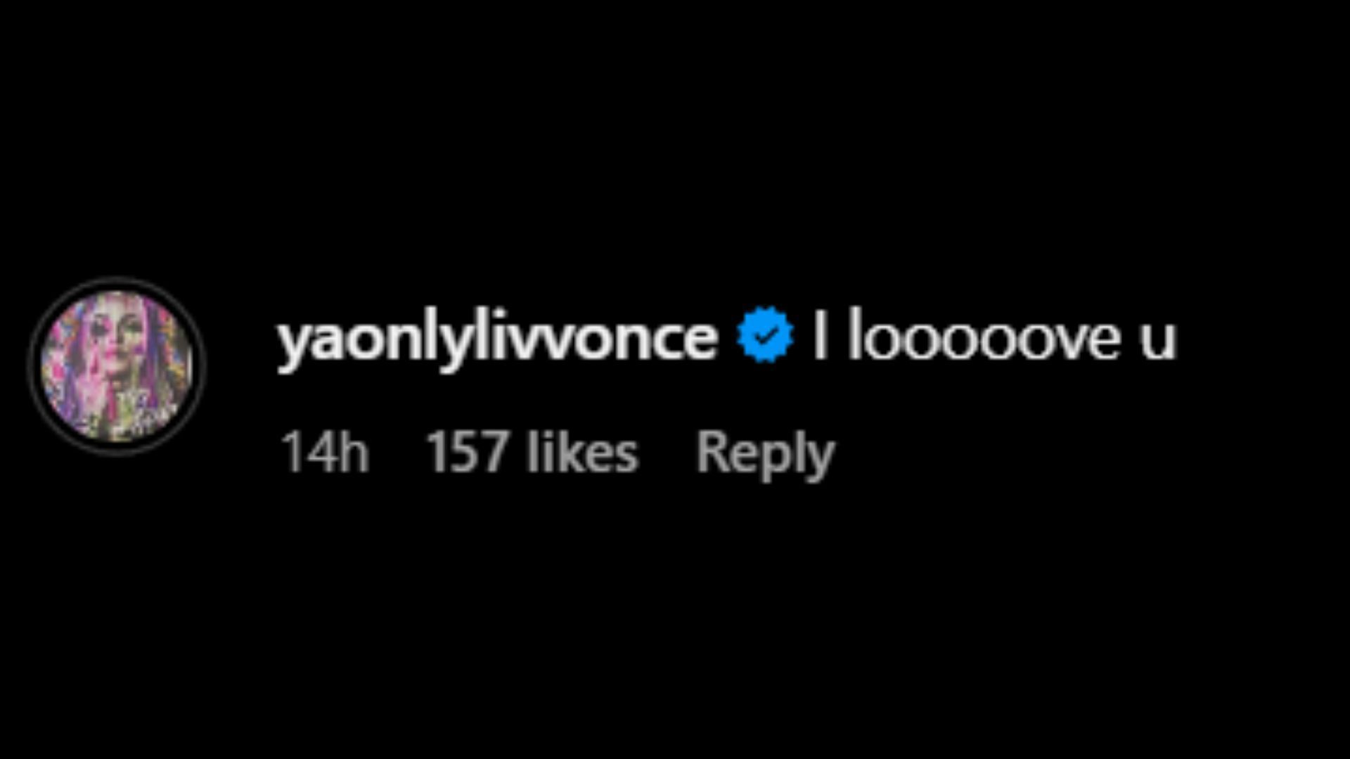 Screenshot of Liv Morgan&#039;s comment [Image credits: Raquel Rodriguez&#039;s Instagram handle]