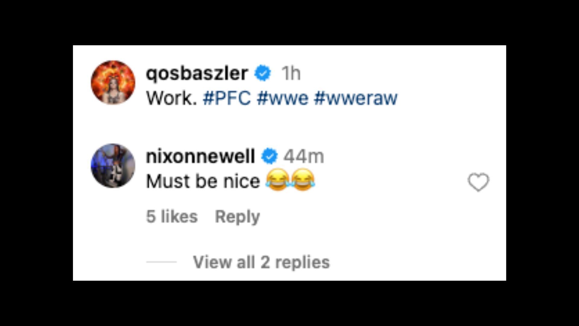 Nox hilariously reacts to Baszler&#039;s message on Instagram.