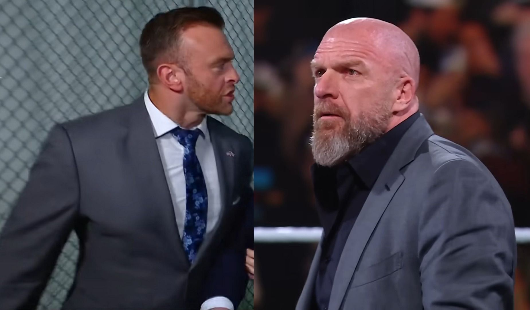 Nick Aldis (left) &amp; Triple H (right) [Image Source: Screenshot from WWE