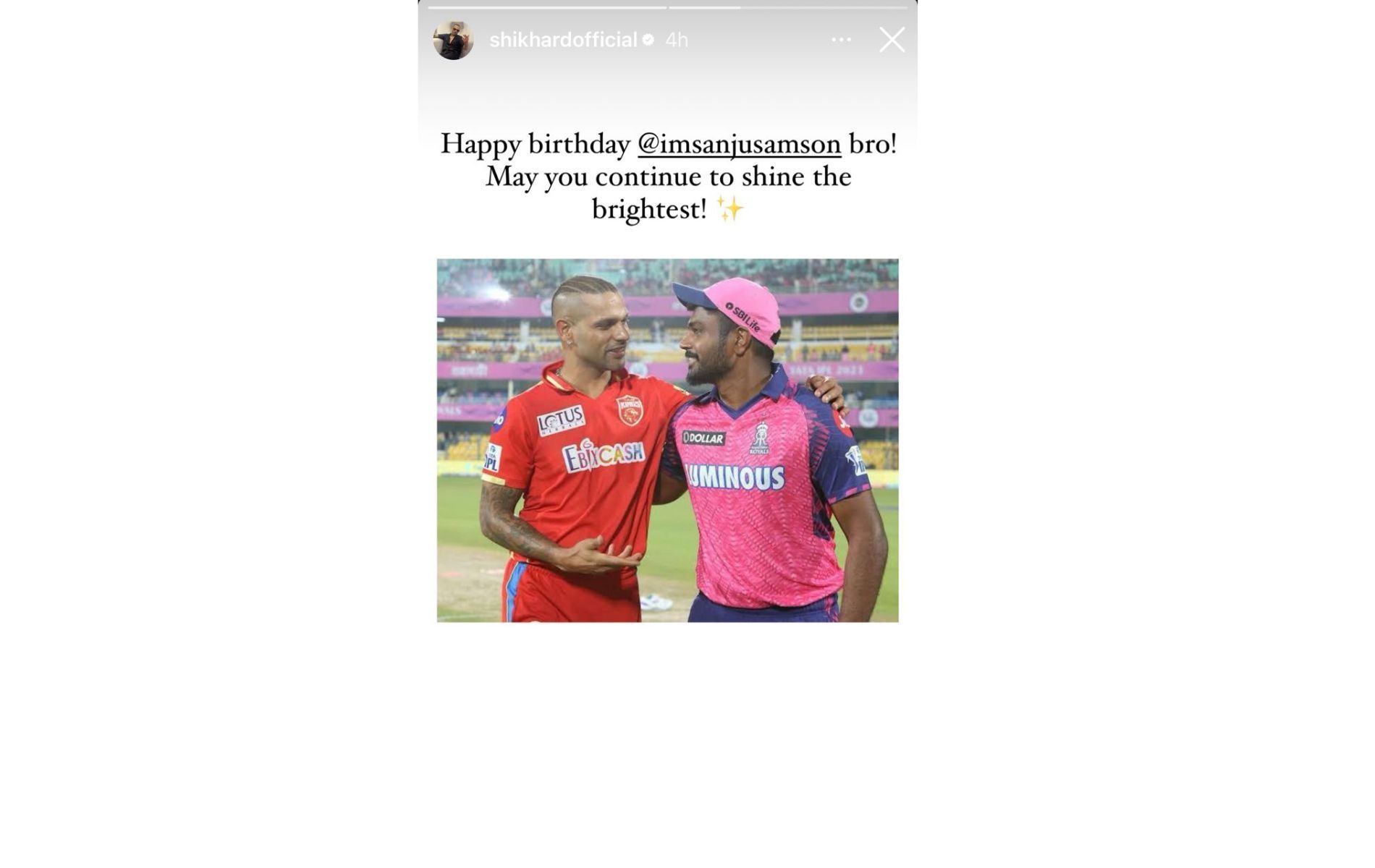 Screenshot of Shikhar Dhawan's Instagram story.