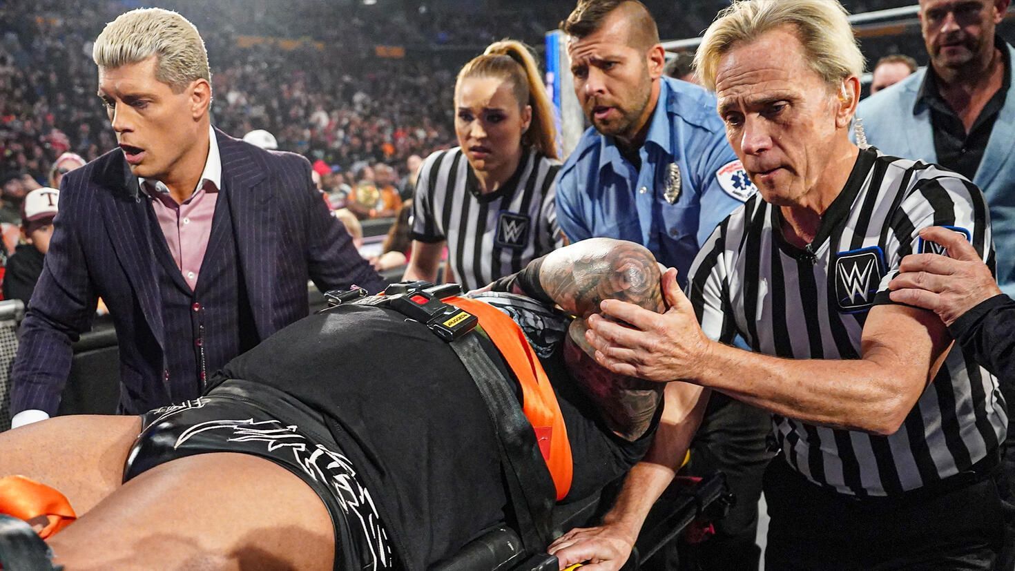 Randy Orton was stretchered out of the arena [Image credits: WWE]