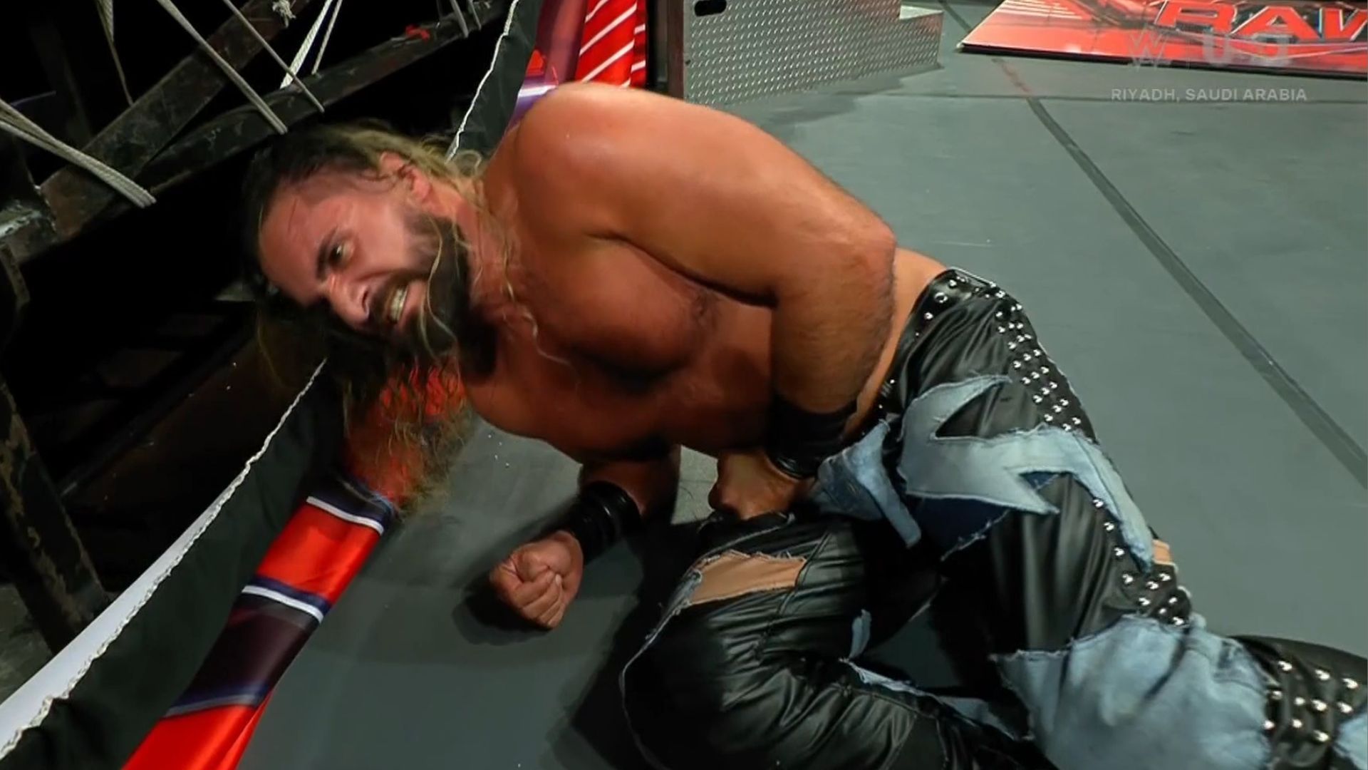 The star was left writhing in pain (Credit: WWE RAW)