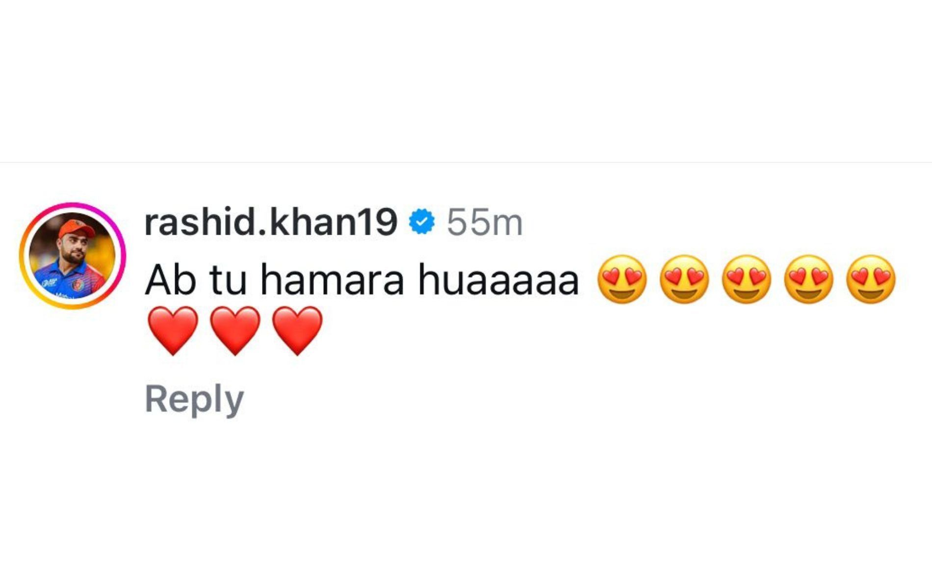 Screenshot of Rashid Khan&#039;s comment via Instagram.