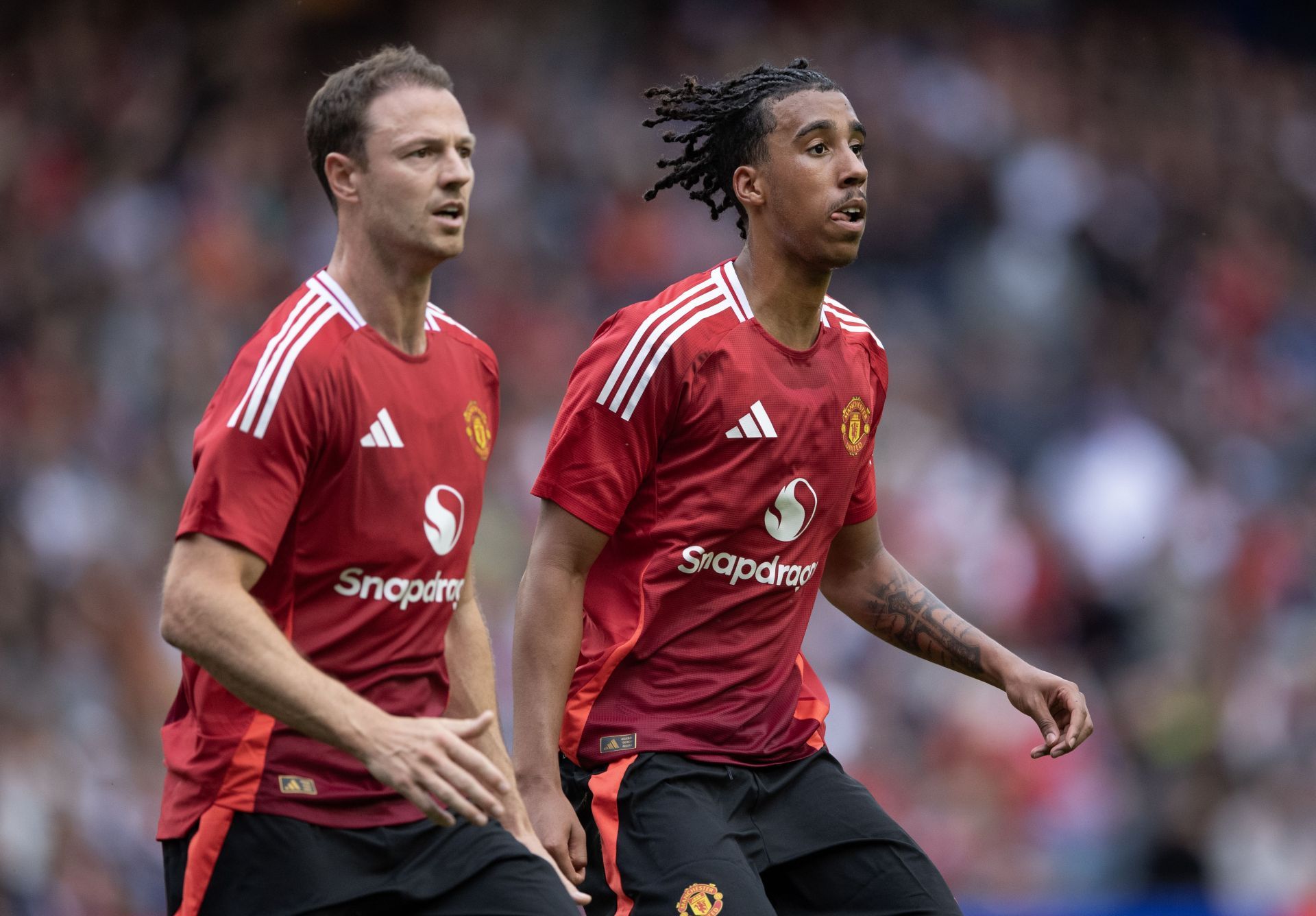 Leny Yoro and Jonny Evans - Manchester United v Rangers - Pre-Season Friendly - Source: Getty