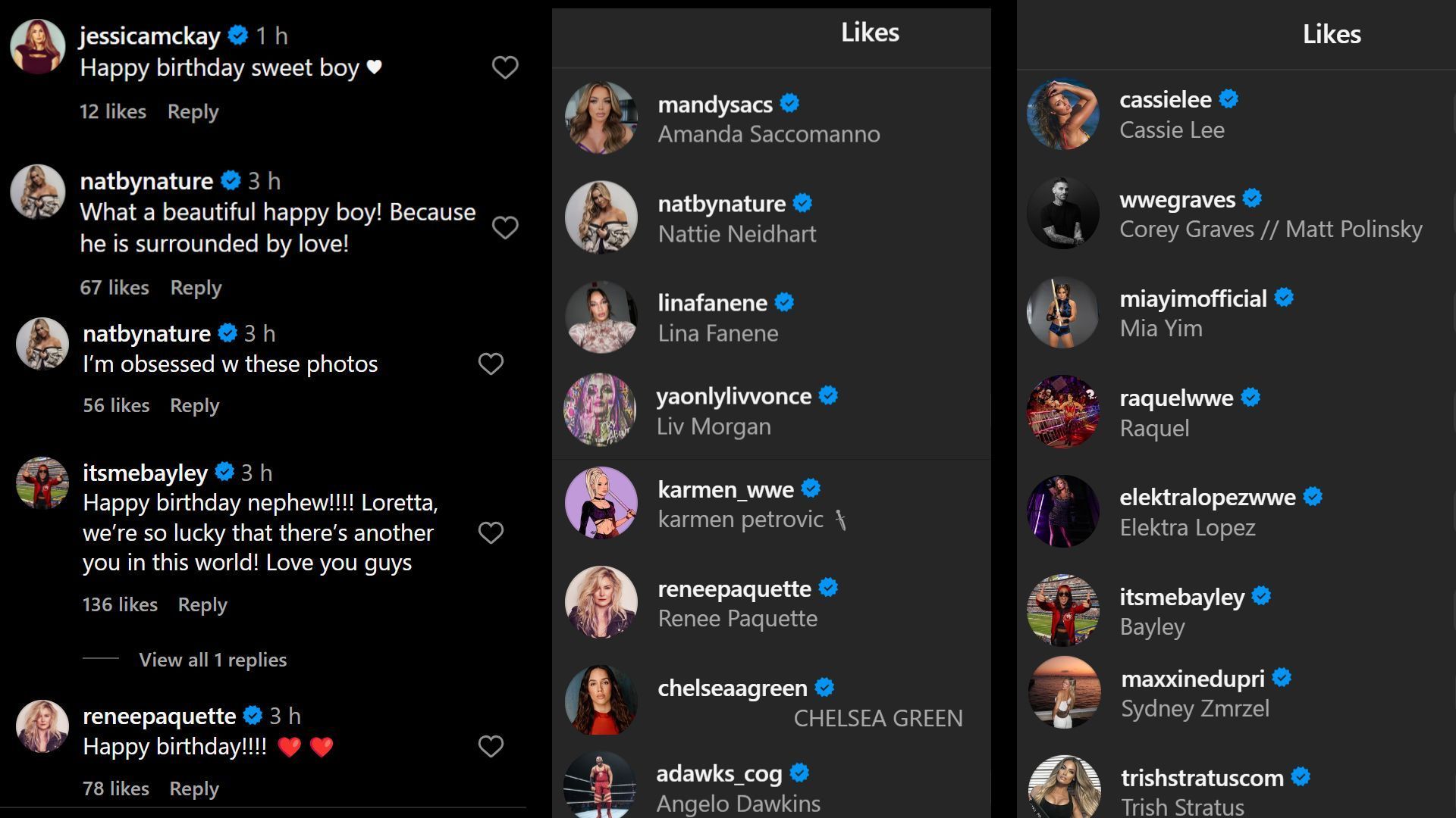 WWE Superstars react. [Photo Credit: Screenshot of reactions to Carmella&#039;s Instagram post]