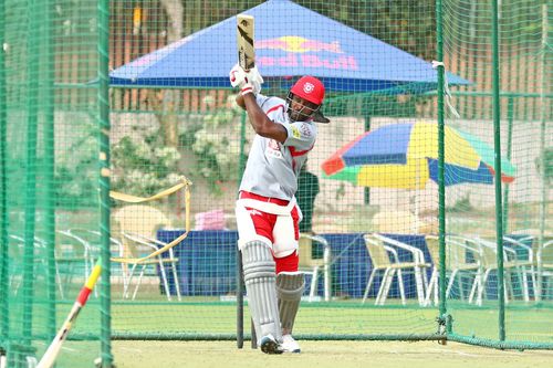 Chris Gayle batting in the nets for the Punjab Kings. Source: Getty