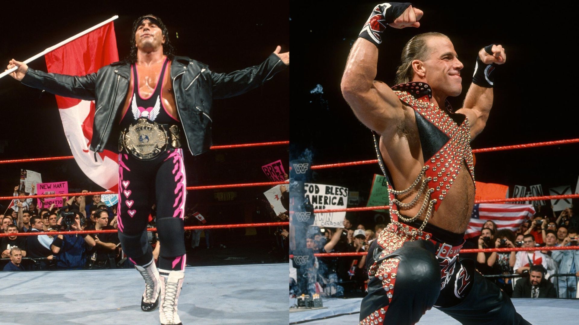 Bret Hart (left) and Shawn Michaels (right) before their match at Survivor Series 1997 (Images via WWE.com).