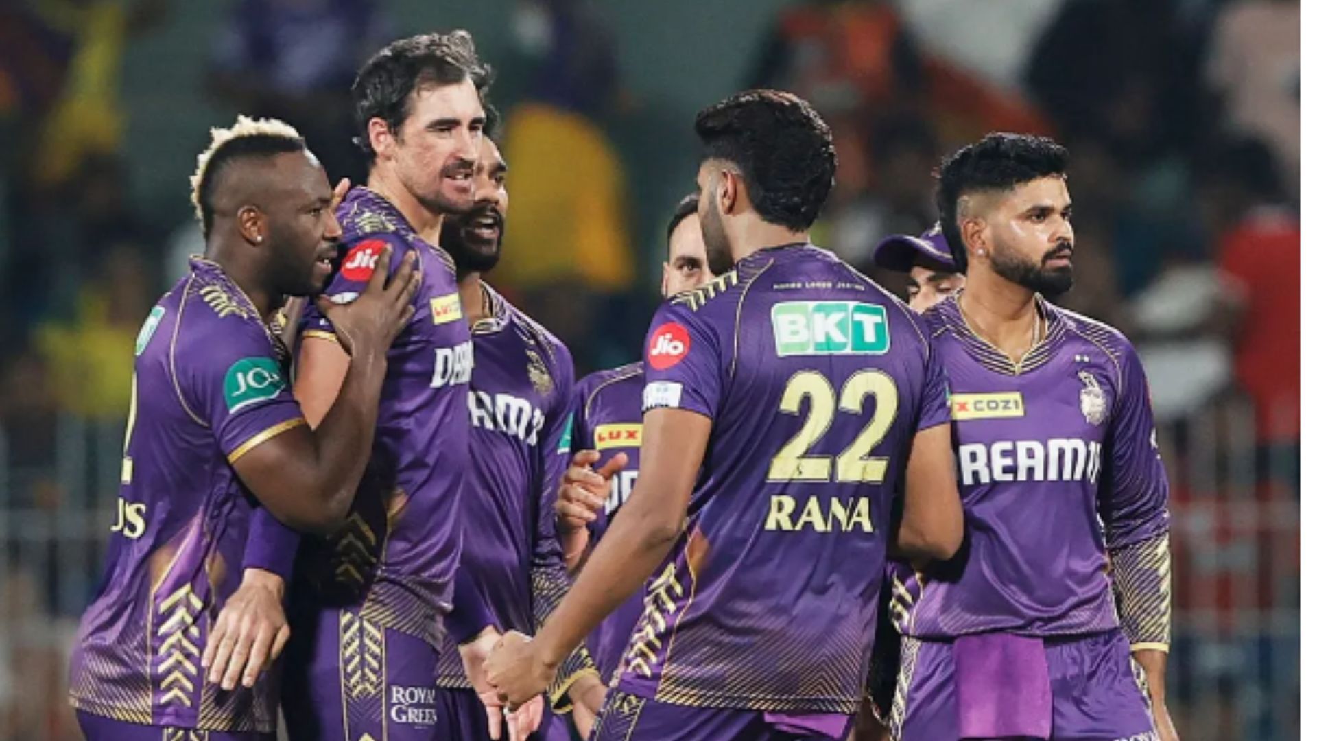 Starc celebrates after picking a wicket for KKR in IPL 2024.