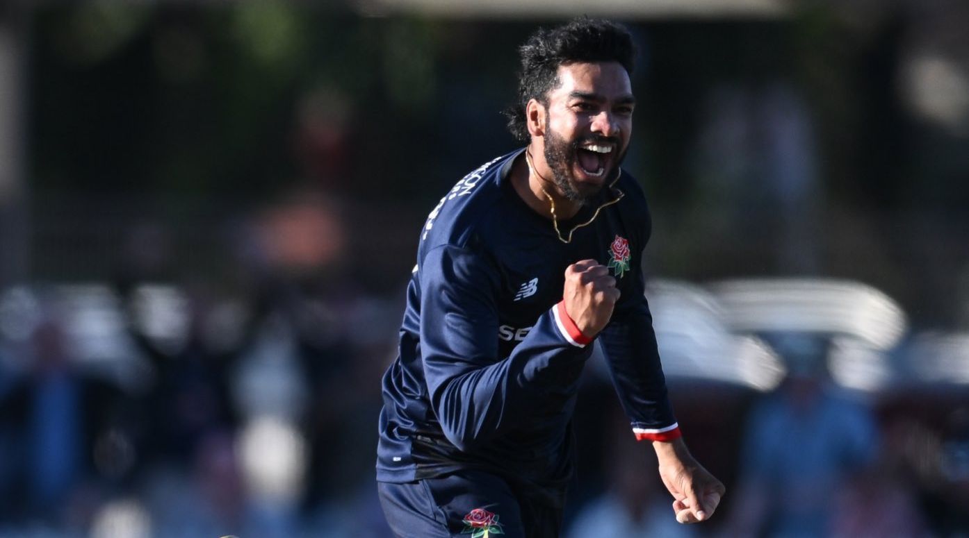 Venkatesh Iyer celebrates after his match-winning efforts with the ball against Worcester