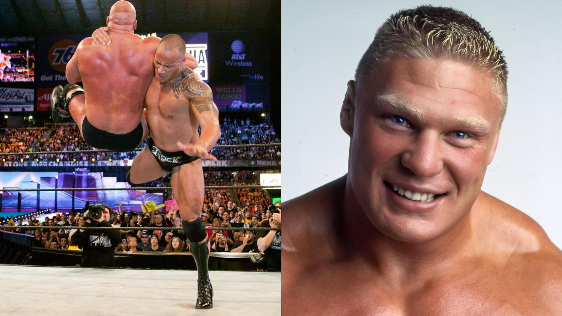 Steve Austin and The Rock (left); Brock Lesnar (right) [Image Credits: wwe.com]