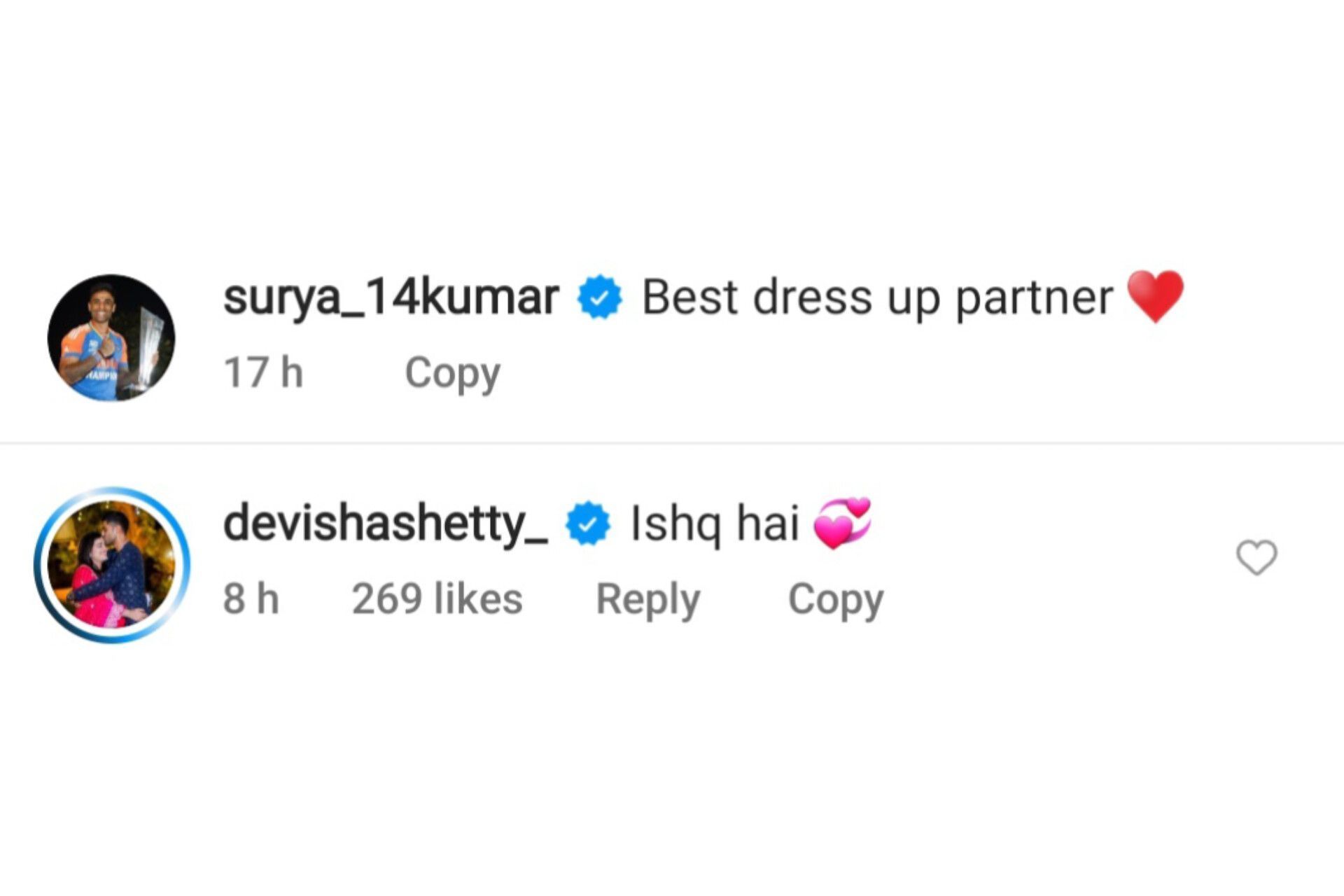 Devisha shares a heartwarming comment on Surya&#039;s Instagram post (Image via Instagram-@surya_14kumar)