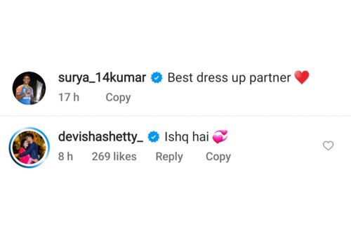 Devisha shares a heartwarming comment on Surya's Instagram post (Image via Instagram-@surya_14kumar)