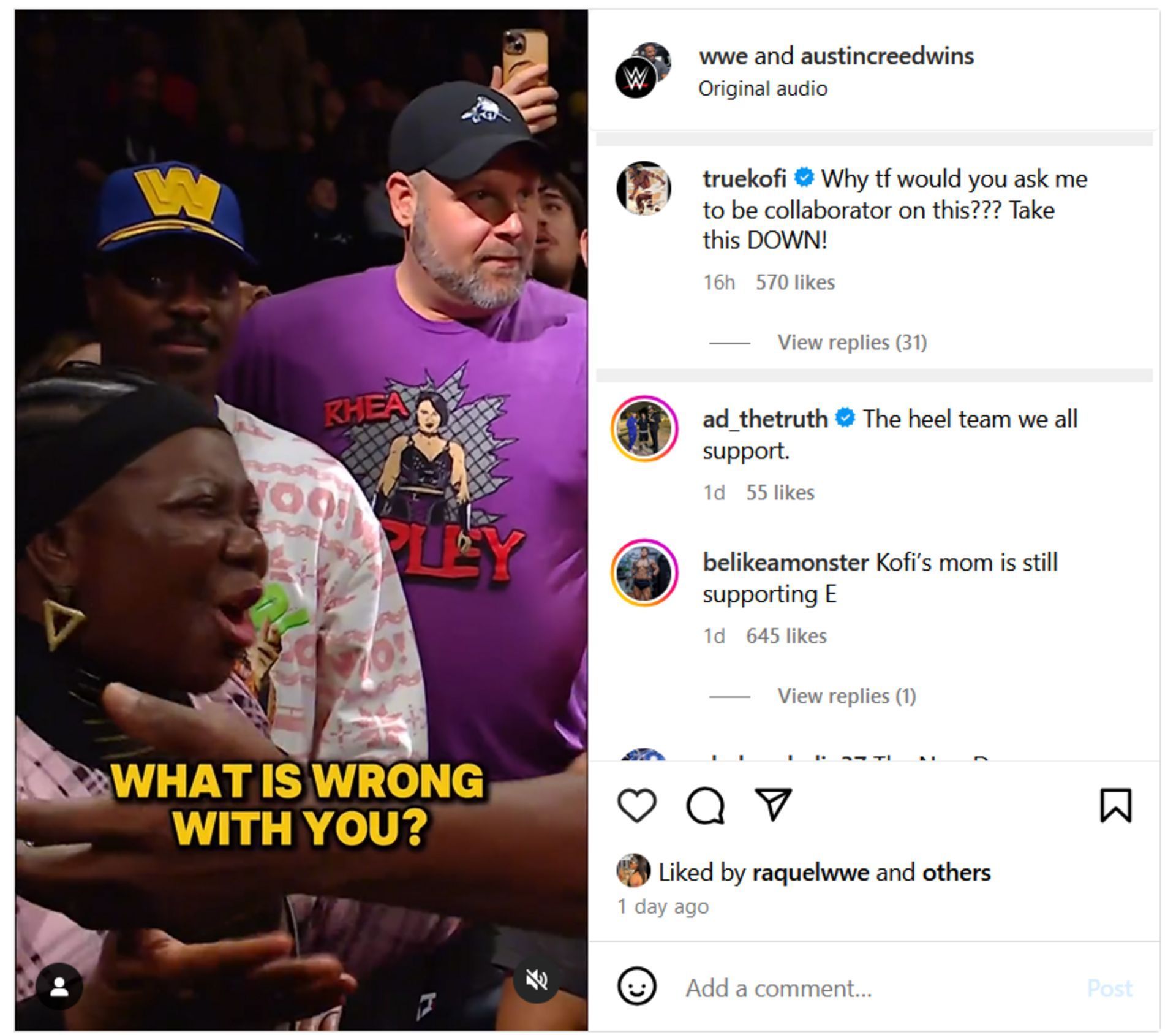 Screenshot of Kofi Kingston&#039;s reply to WWE (Photo Credit: WWE on Instagram)