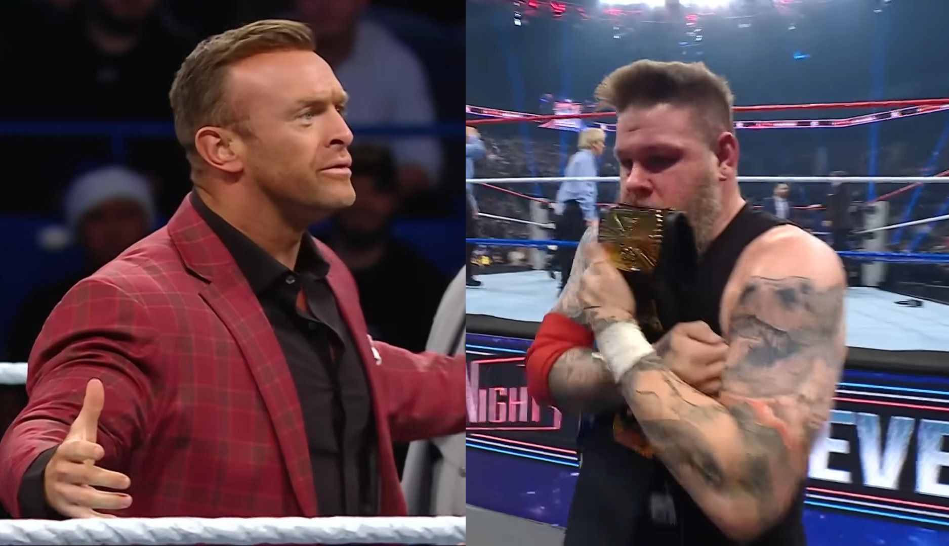 Nick Aldis 9left( &amp; Kevin Owens (right) [Images Source: Screenshot from WWE