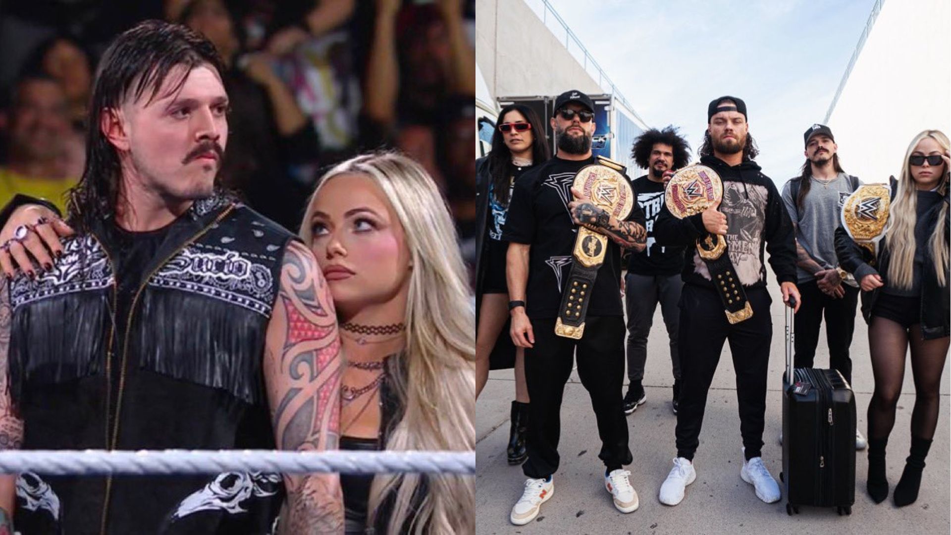 Dominik Mysterio and Liv Morgan (left), The Judgment Day (right) (Image Credits: Liv Morgan on Twitter/X)