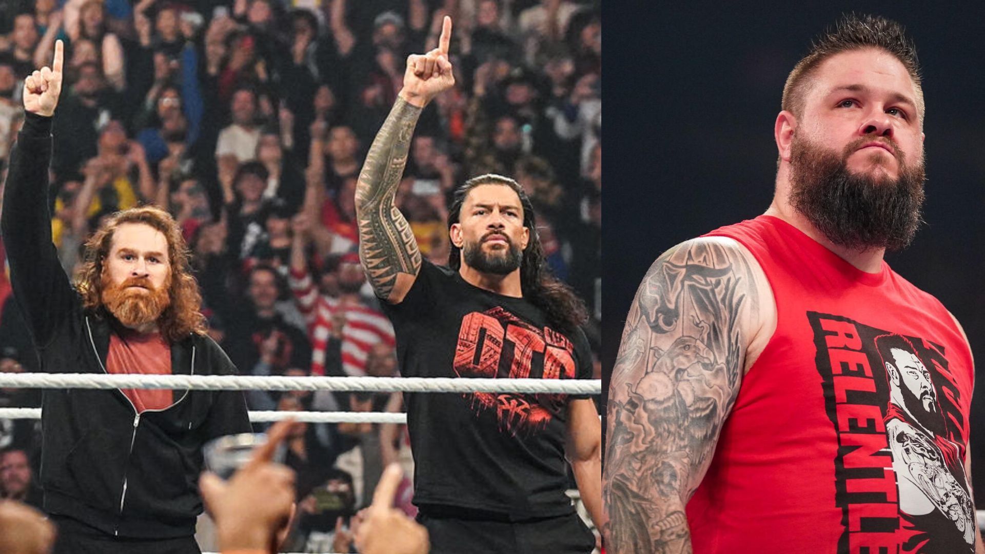 Sami Zayn, Roman Reigns, and Kevin Owens (Images via WWE.com)