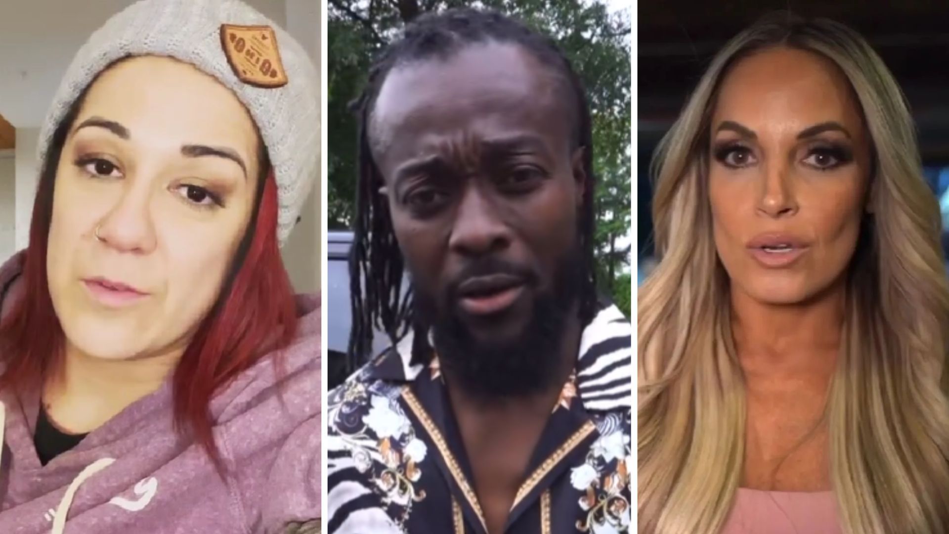 Bayley (left), Kofi Kingston (middle), Trish Stratus (right) [Image credits: stars