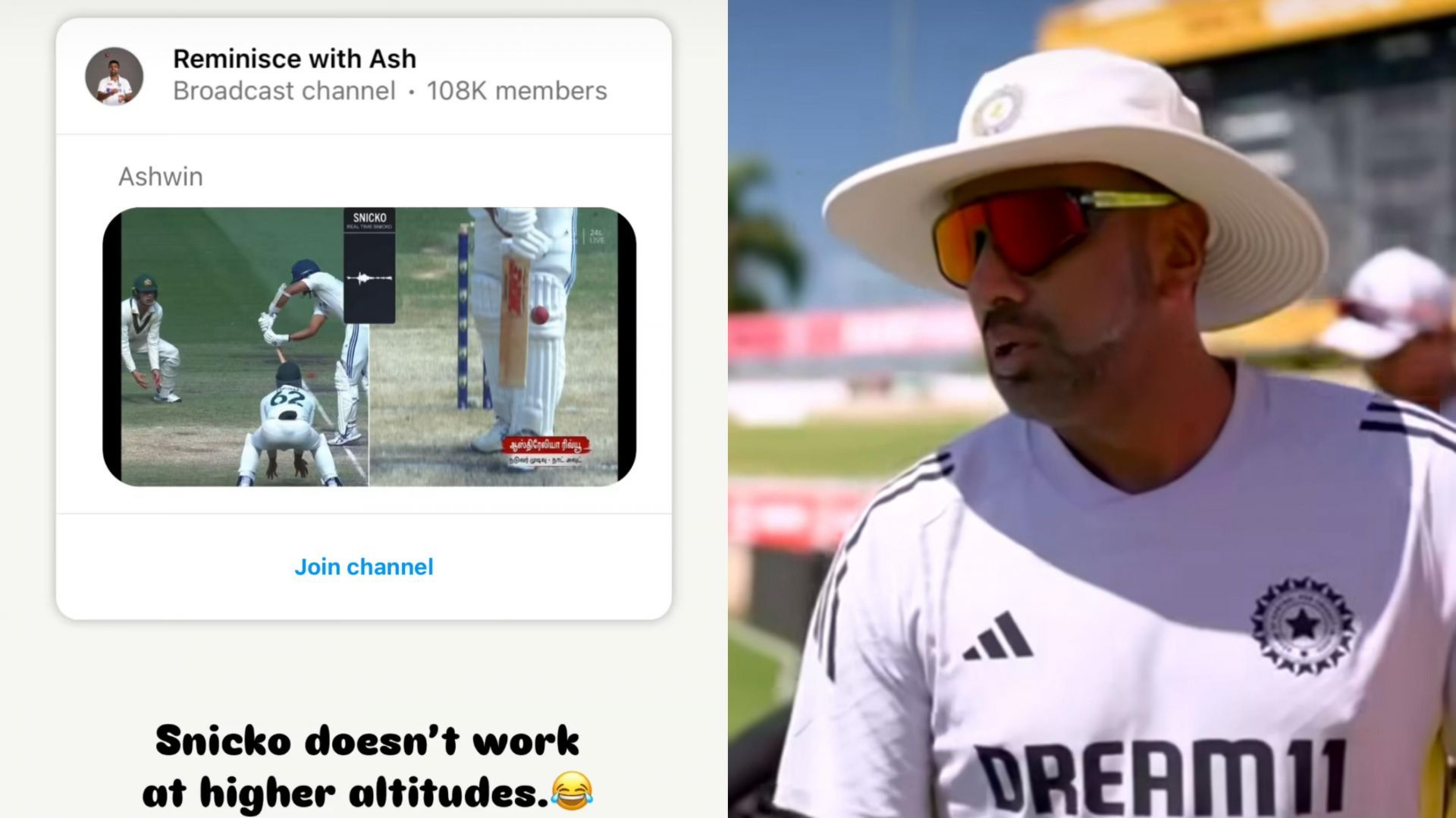 R Ashwin had a cheeky reaction to the snicko controversy (Image: Instagram/rashwin99)