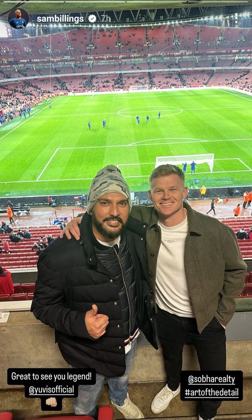 Yuvraj Singh and Sam Billings share a moment during Arsenal vs Manchester United 2024 PL game (Image via Instagram-@sambillings)