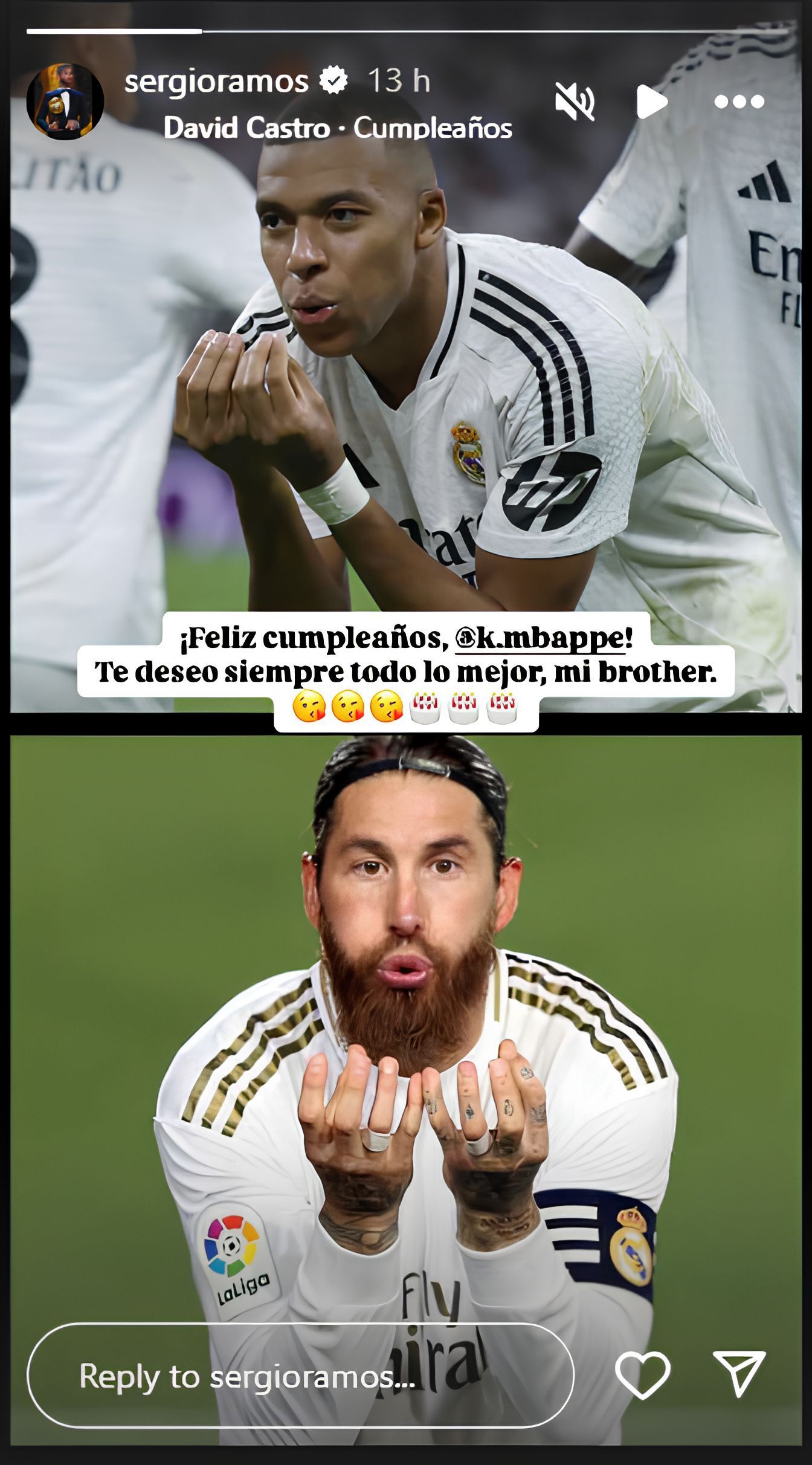 Screenshot of Sergio Ramos&#039; message to Kylian Mbappe (Image: Instagram/@sergioramos)