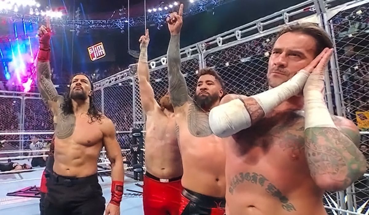 The OG Bloodline &amp; CM Punk defeated Solo Sikoa Bloodline at WarGames. [Image credits: WWE on X]