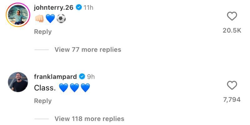 John Terry and Frank Lampard&#039;s comment on Cole Palmer&#039;s Instagram post