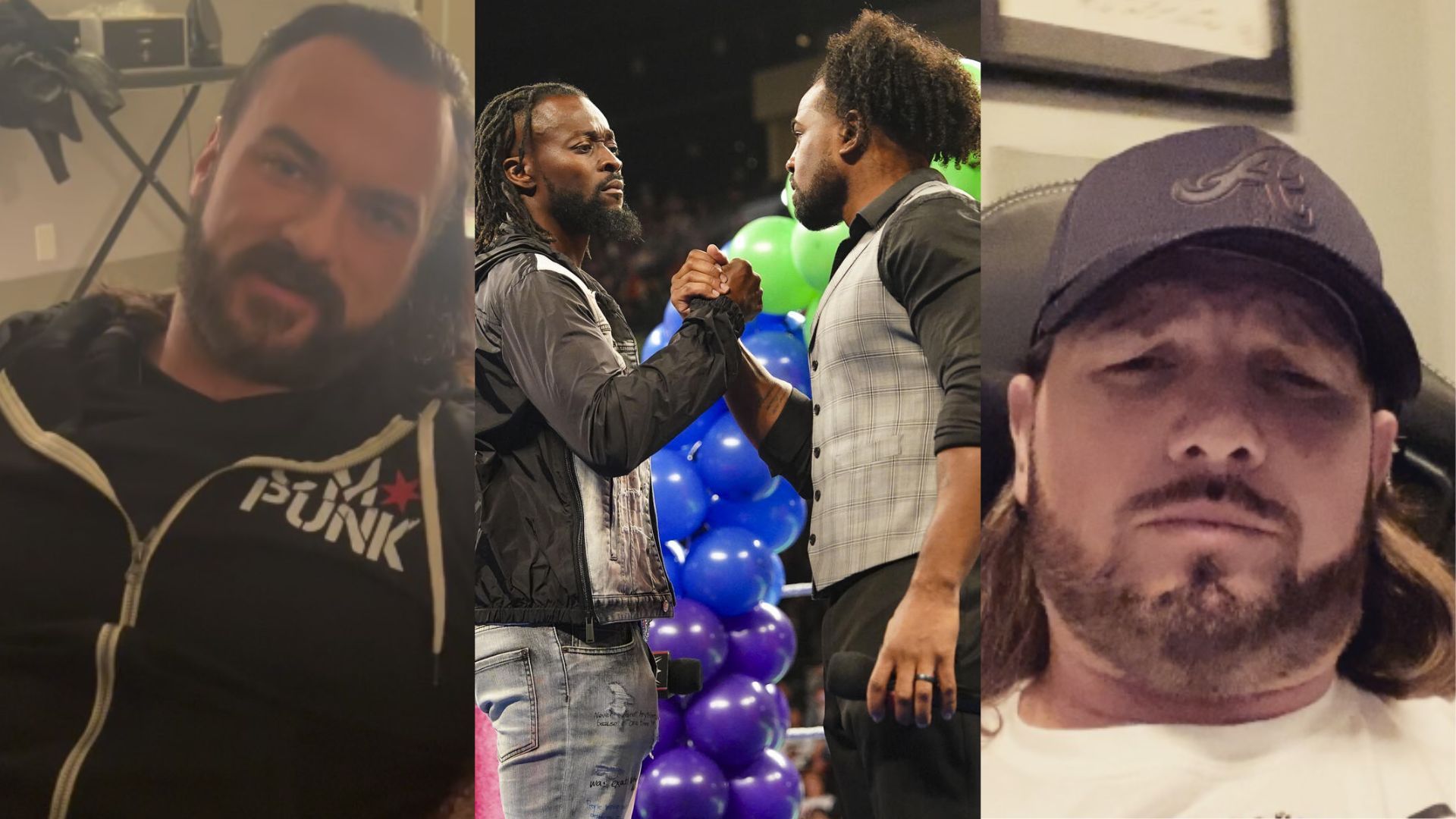 Drew McIntyre on the left, The New Day in the center, and AJ Styles on the right (Image Credits: Superstars