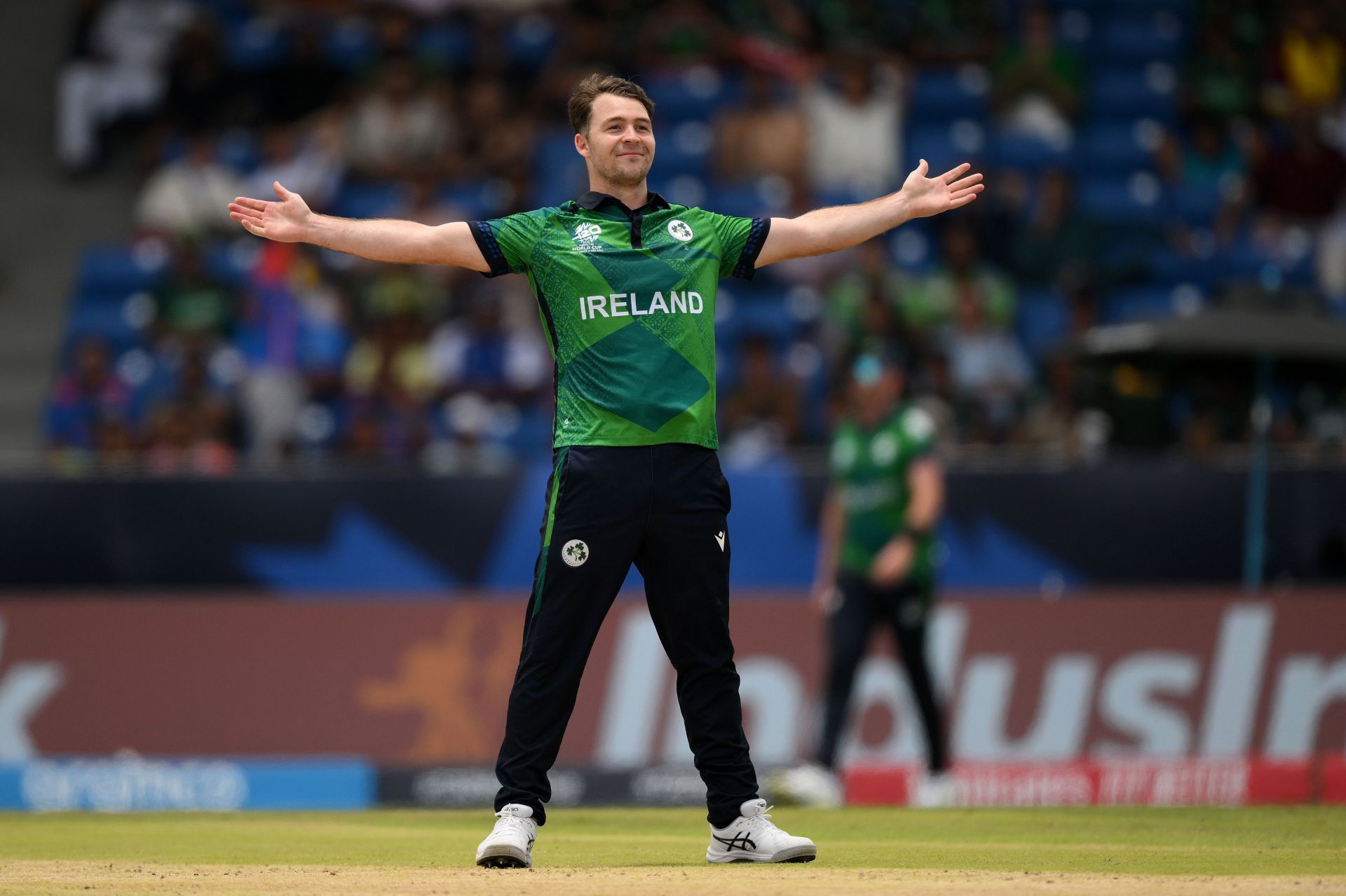 Curtis Campher celebrates picking a wicket during the T20 World Cup. Source: Getty