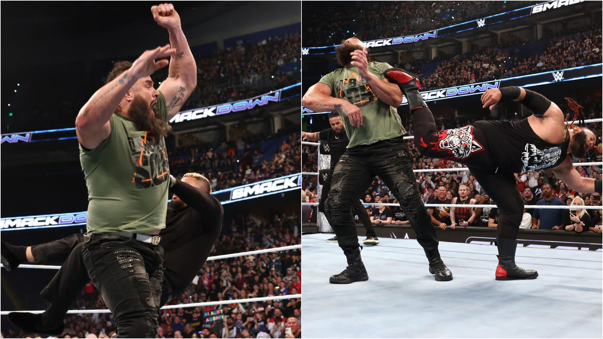 Braun Strowman attacked by The Bloodline. (Images via wwe.com)