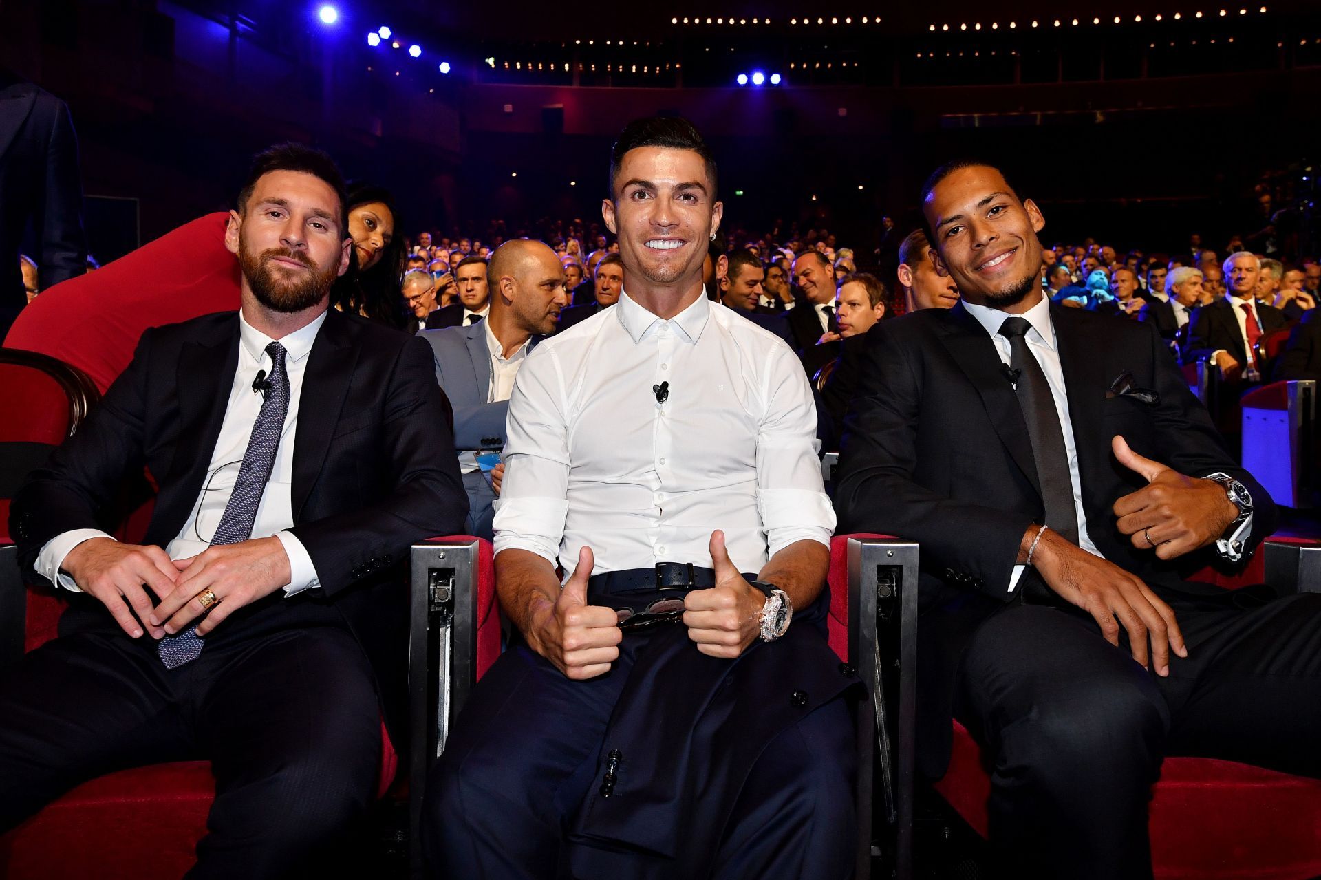 (L-R): Lionel Messi, Cristiano Ronaldo and Virgil van Dijk