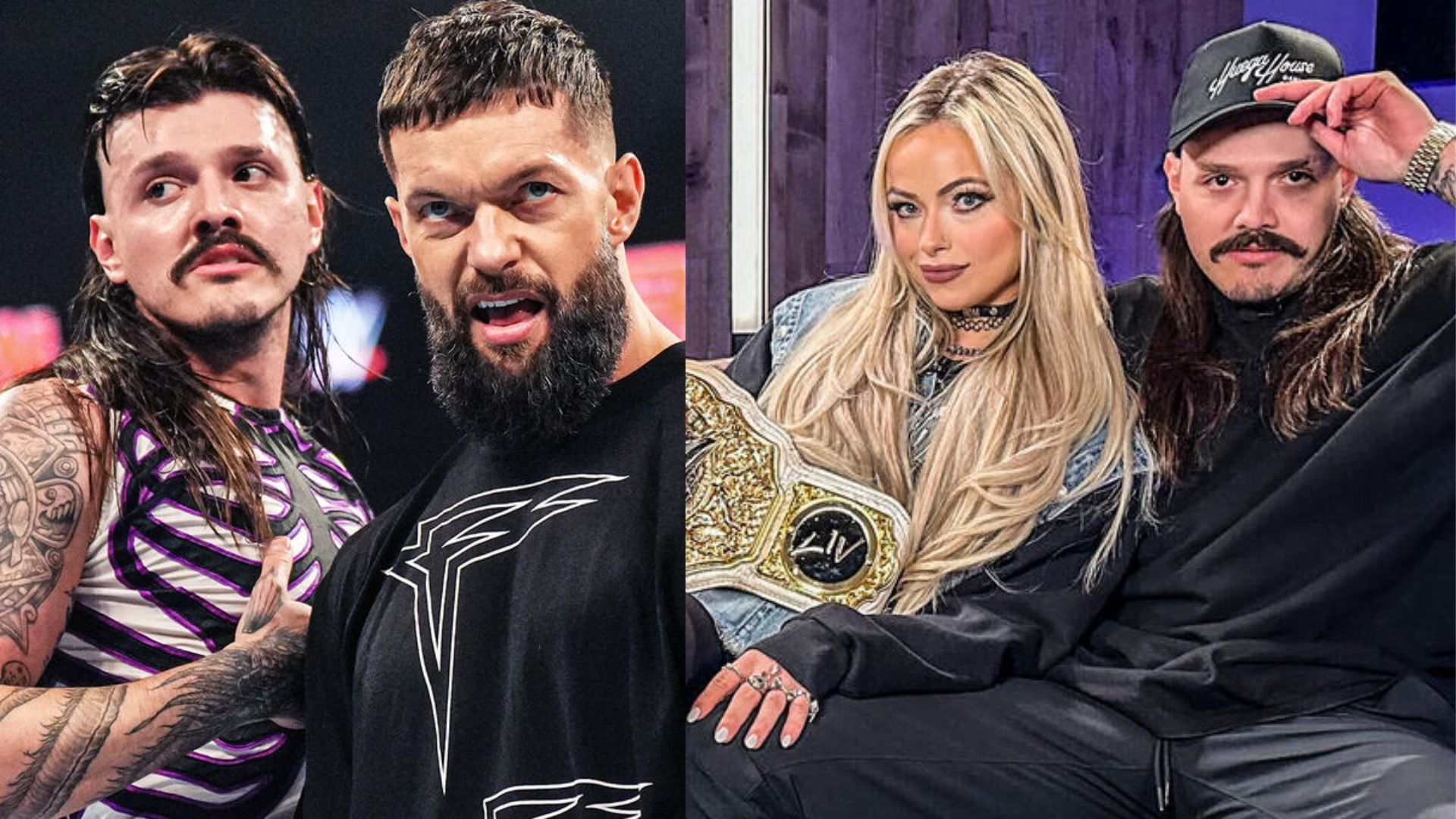 Dominik Mysterio with Finn Balor and Liv Morgan (Images via WWE.com)