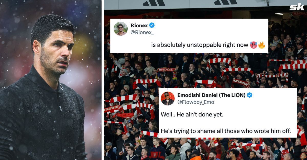 Fans thrilled by display from 27-year-old Arsenal star in 5-1 win. Images via Getty, Twitter - @Rionex_ , @Flowboy_Emo