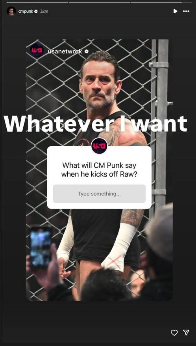 Screengrab of CM Punk&#039;s Instagram Story (source: Punk&#039;s Instagram account)