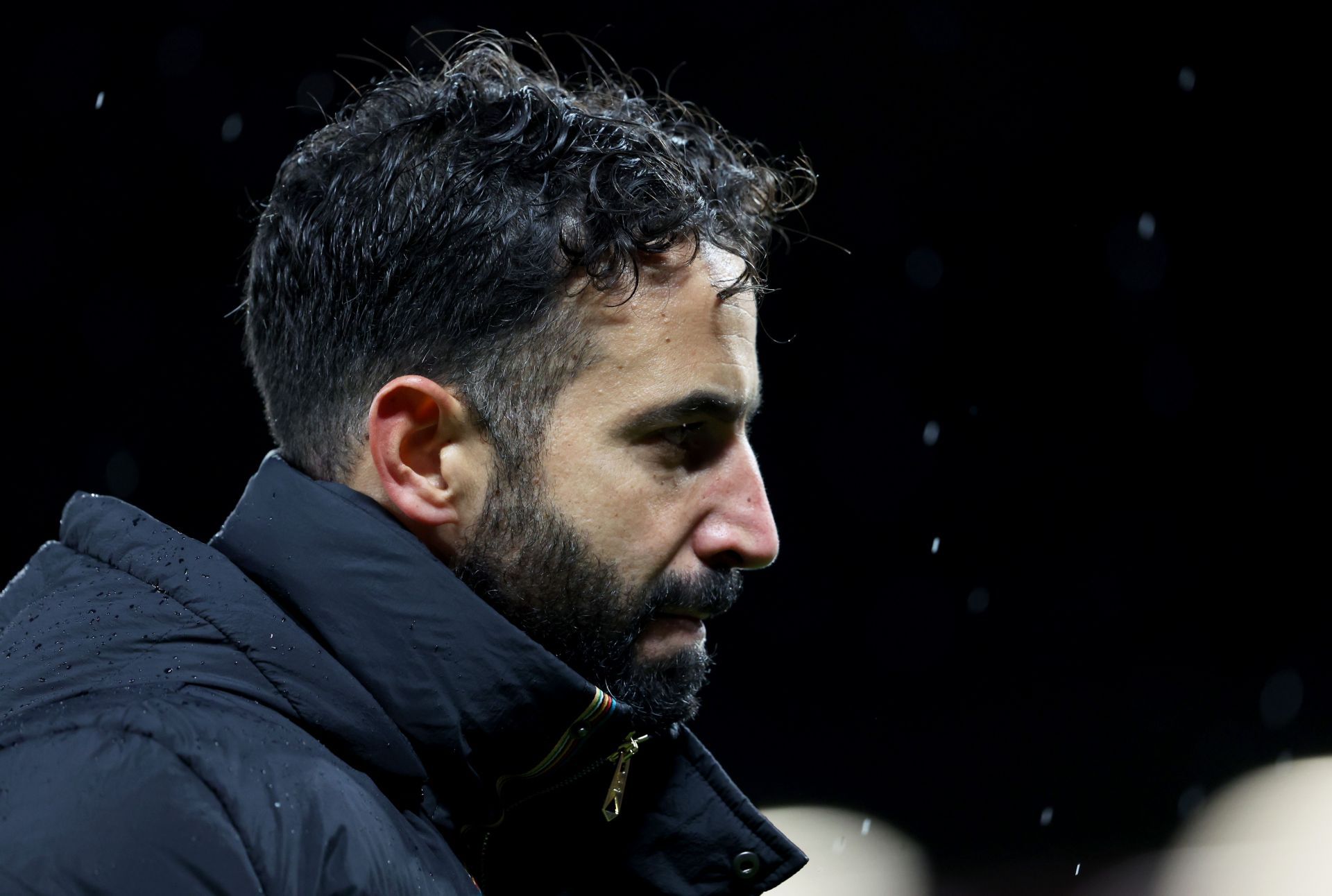 Manchester United boss Ruben Amorim looks on