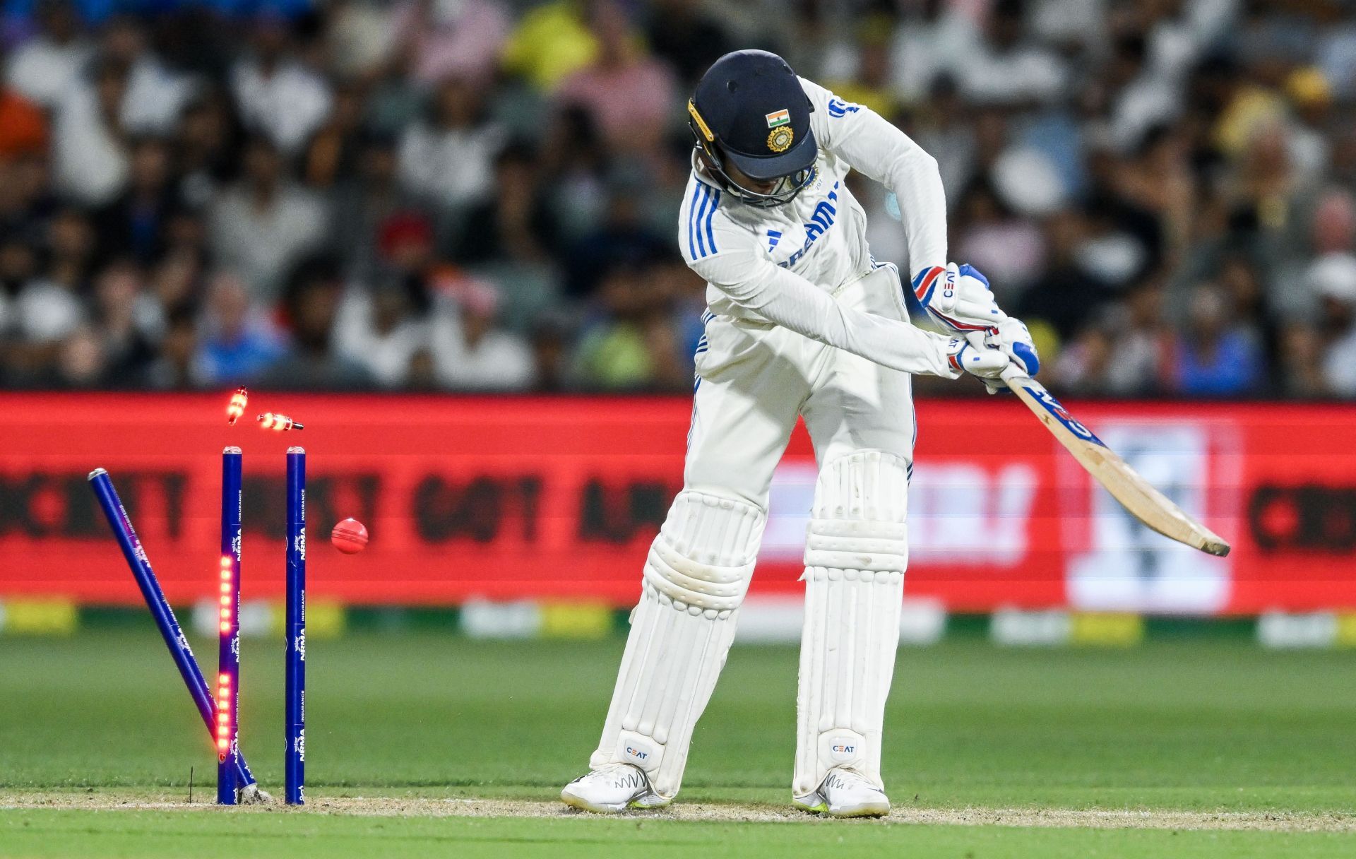 Shubman Gill was bowled by Mitchell Starc in India&#039;s second innings of the Adelaide Test. [P/C: Getty]