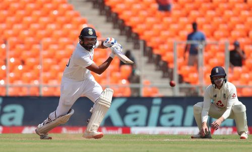 Rohit Sharma batting during the day-night Test in Ahmedabad (Image Credits: Getty Images)