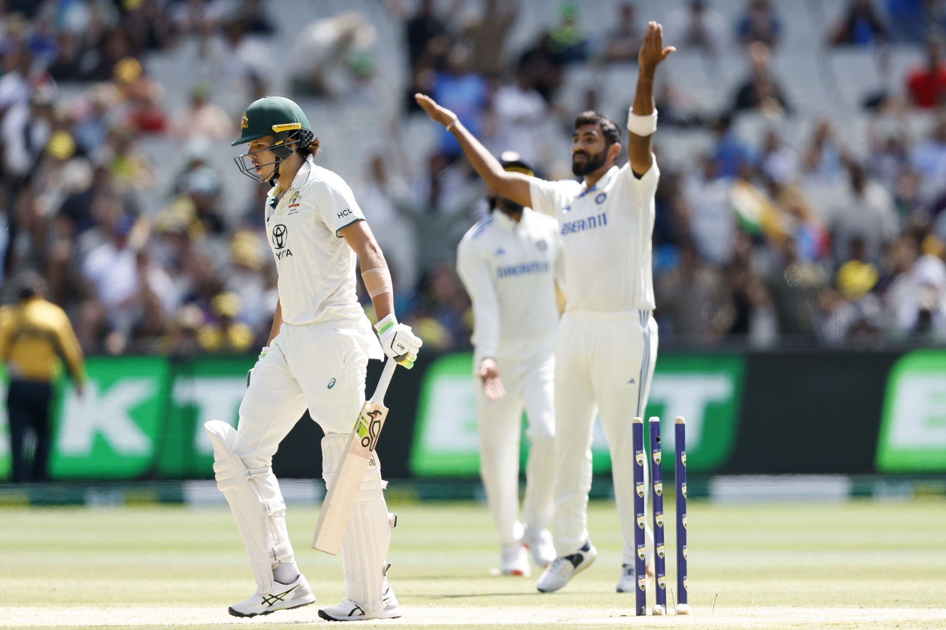 Jasprit Bumrah castled Sam Konstas for eight in Australia&#039;s second innings. [P/C: Getty]