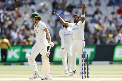 Jasprit Bumrah castled Sam Konstas for eight in Australia's second innings. [P/C: Getty]