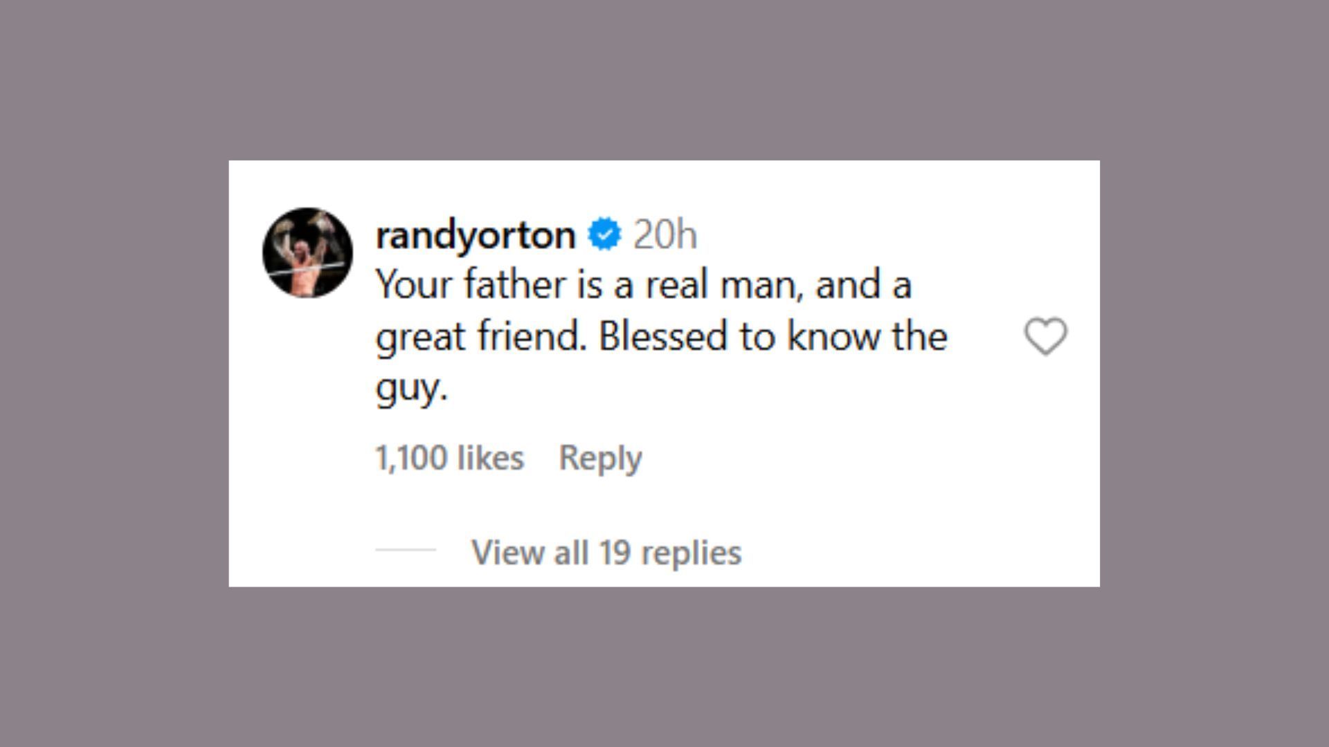 Randy Orton&#039;s comment (Image via @aalyahgutierrez on Instagram)