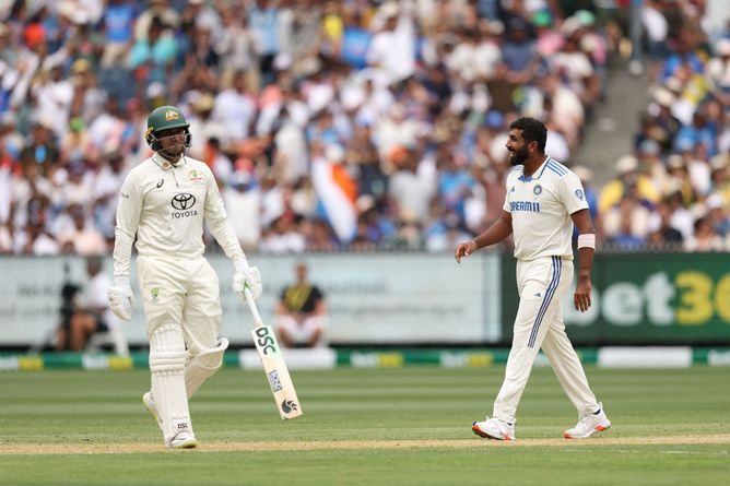 [Watch] Jasprit Bumrah lets out sheepish expression after dismissing Usman Khawaja on Day 1 of BGT 2024-25 4th Test