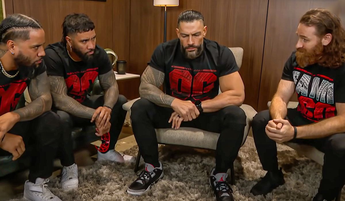 OG Bloodline member incorporates Roman Reigns, Jey Uso, Jimmy Uso &amp; Sami Zayn. [Image credits: WWE on YouTube]