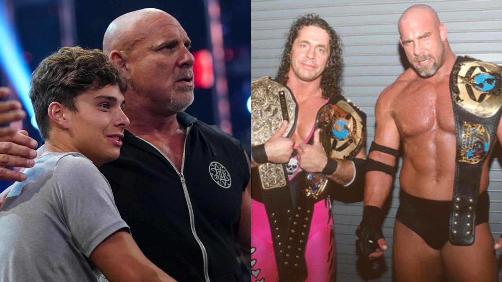 Gage and Bill Goldberg (left); Bret Hart and Bill Goldberg (right) [Image Credits: wwe.com]