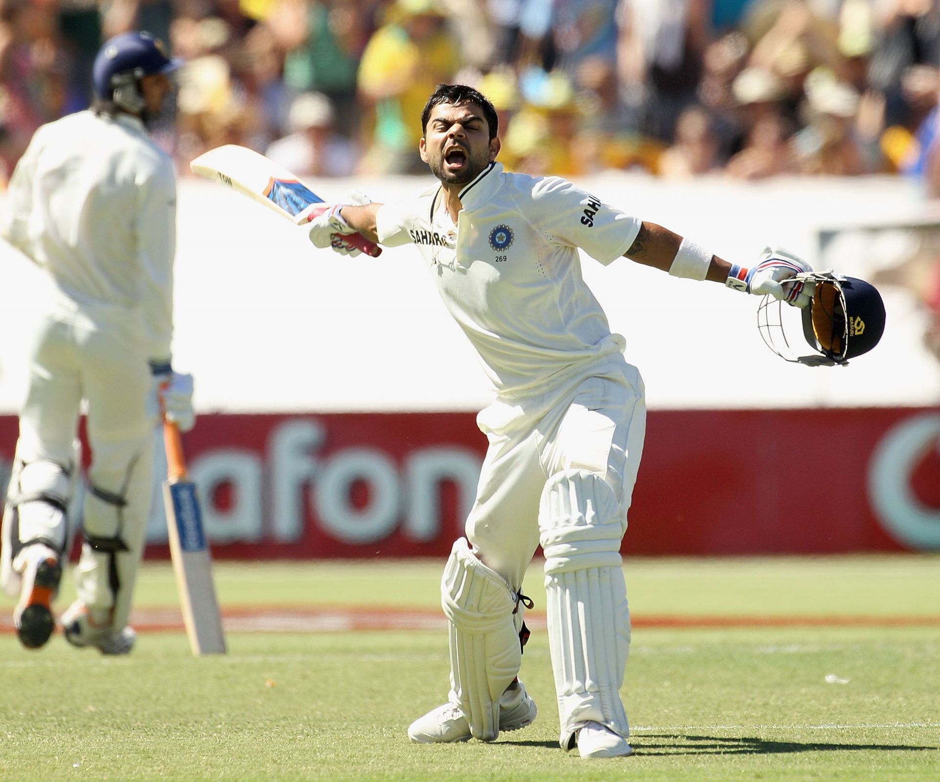 Kohli is pumped up after scoring his maiden Test century at Adelaide. Source: Getty