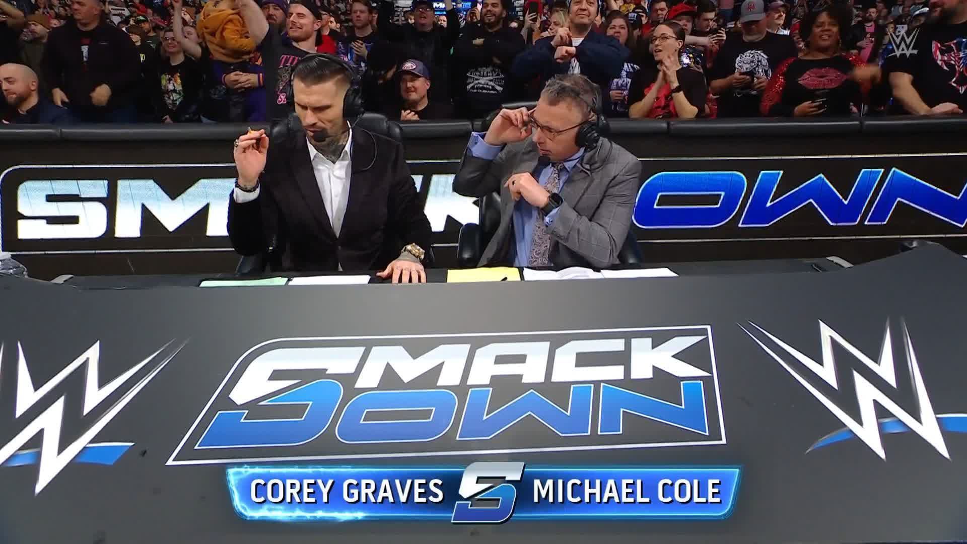 Corey Graves and Michael Cole at work on WWE SmackDown